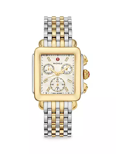 Deco 18K Yellow Gold & Diamond Chronograph Watch