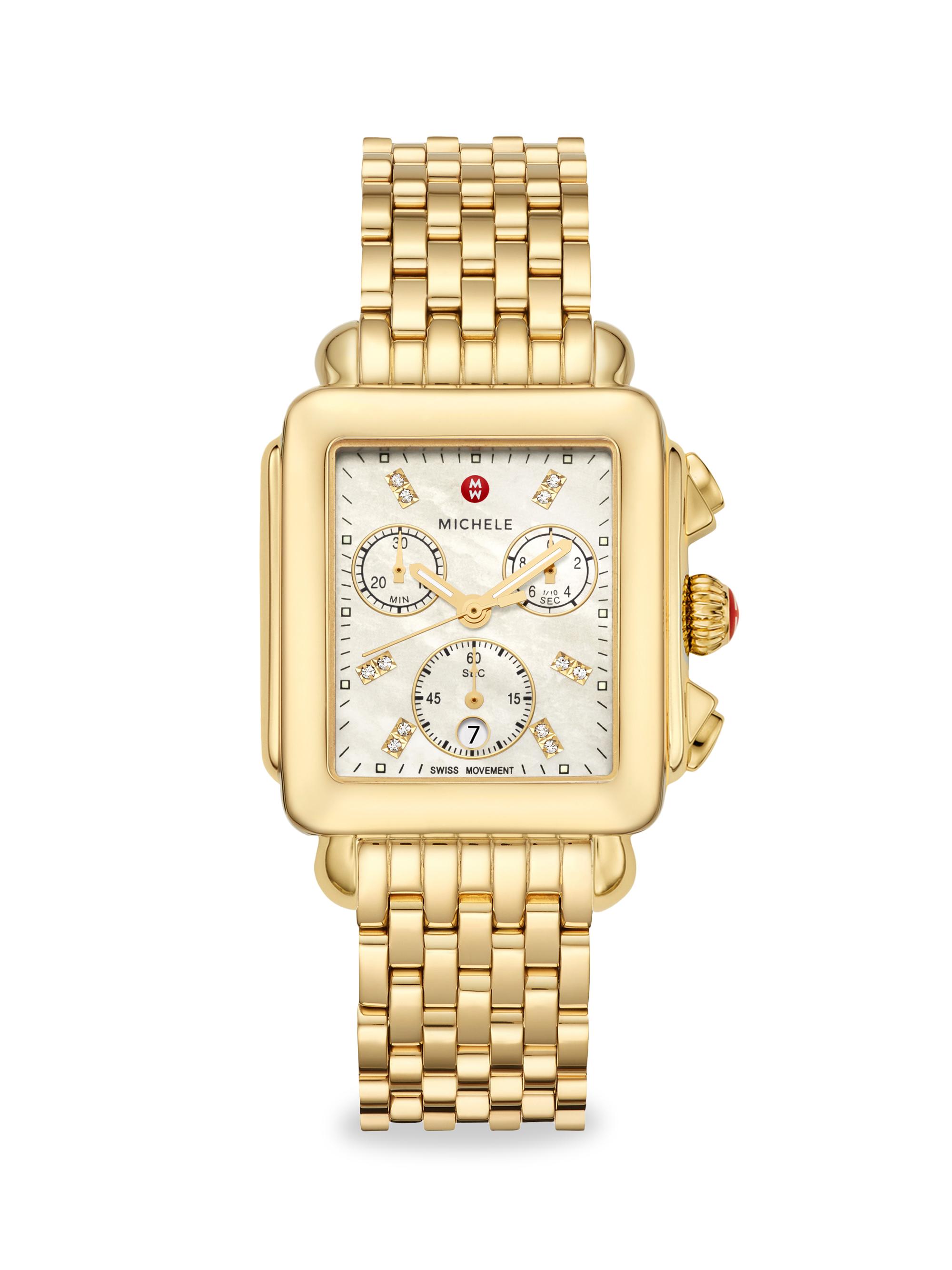 Michele Women's Deco Goldtone Stainless Steel Bracelet Chronograph Watch - Gold