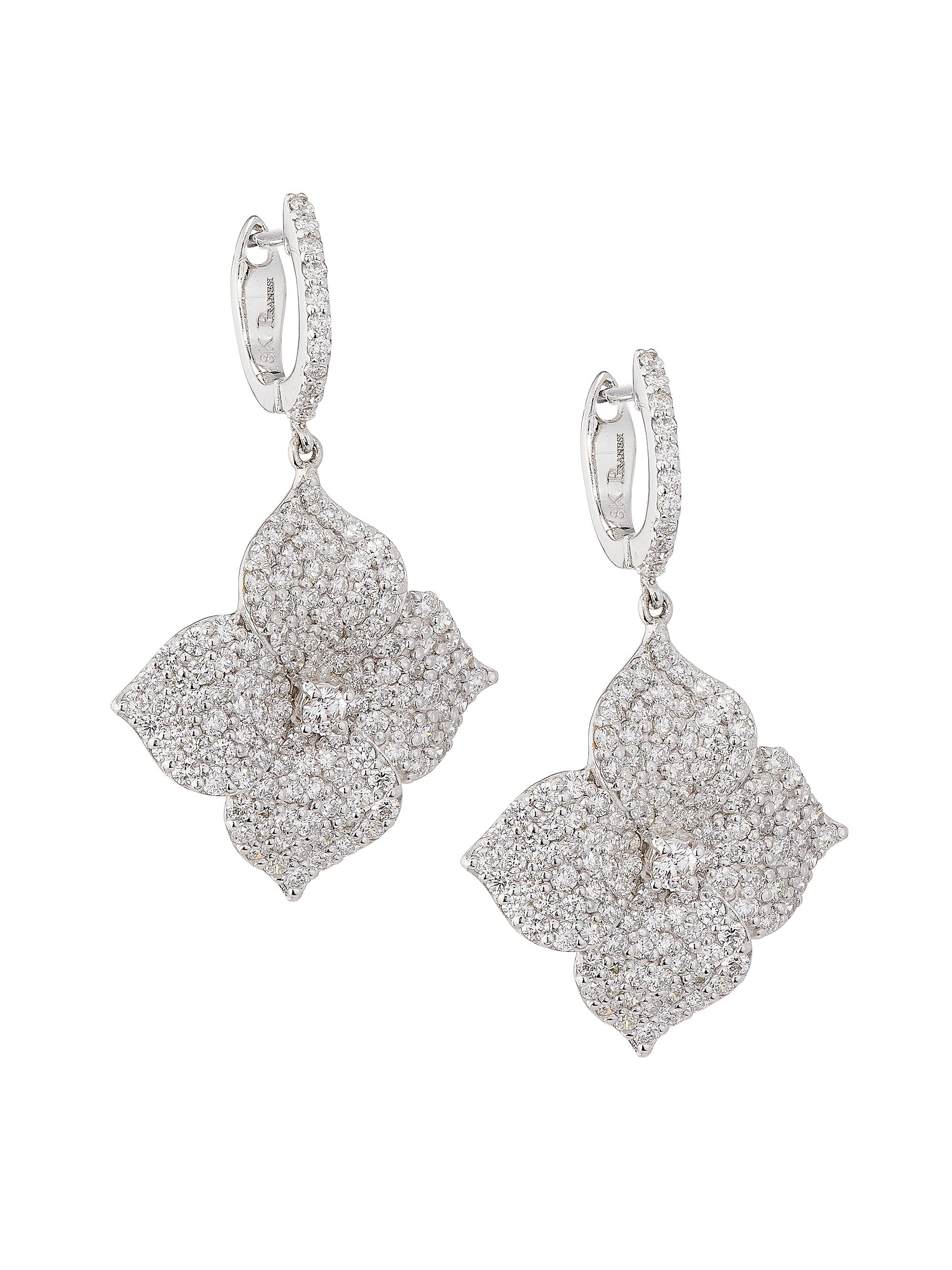 Piranesi Women's Mosaique 18K White Gold & Diamond Flower Drop Huggie Hoop Earrings - White Gold