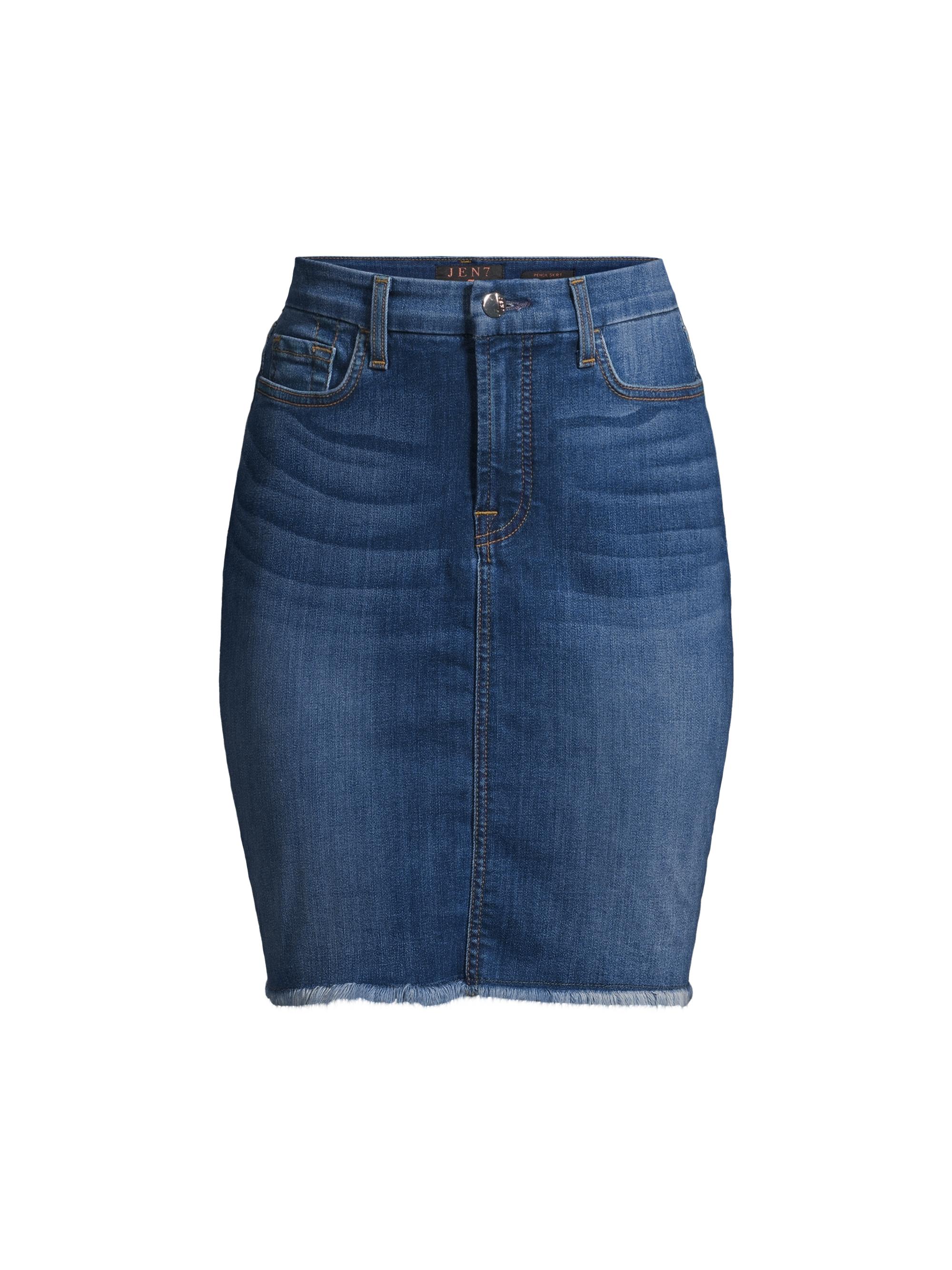 Jen7 Women's Frayed Denim Pencil Skirt - Twilight Dreams