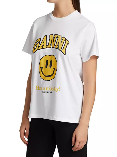 GANNI, Smiley-Print Organic Cotton T-Shirt
