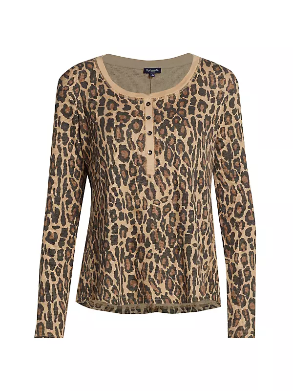 Leopard-Print Henley Thermal Top