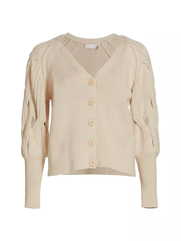 Kinley Open Cable Knit Puff-Sleeve Cardigan