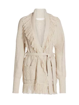 Shop SIMKHAI Anina Fisherman Knit Fringe Cardigan | Saks Fifth Avenue