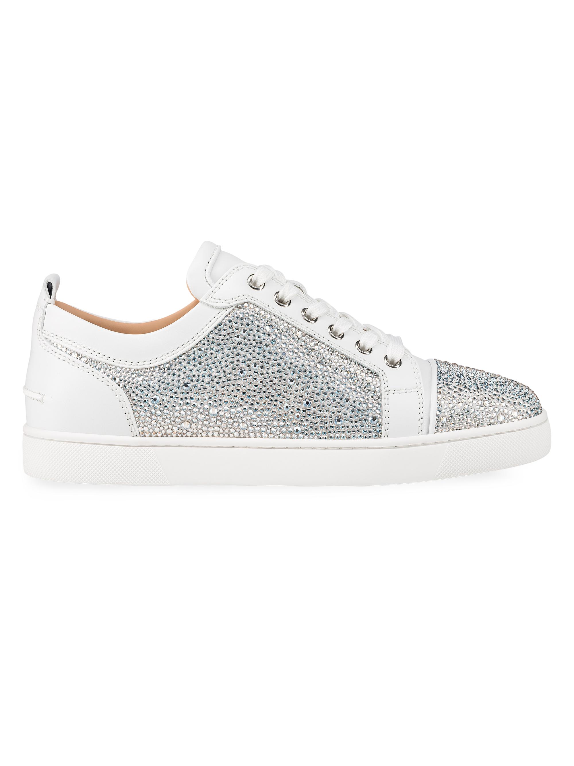 Christian Louboutin Men's Louis Junior Strass Low-Top Sneakers - White