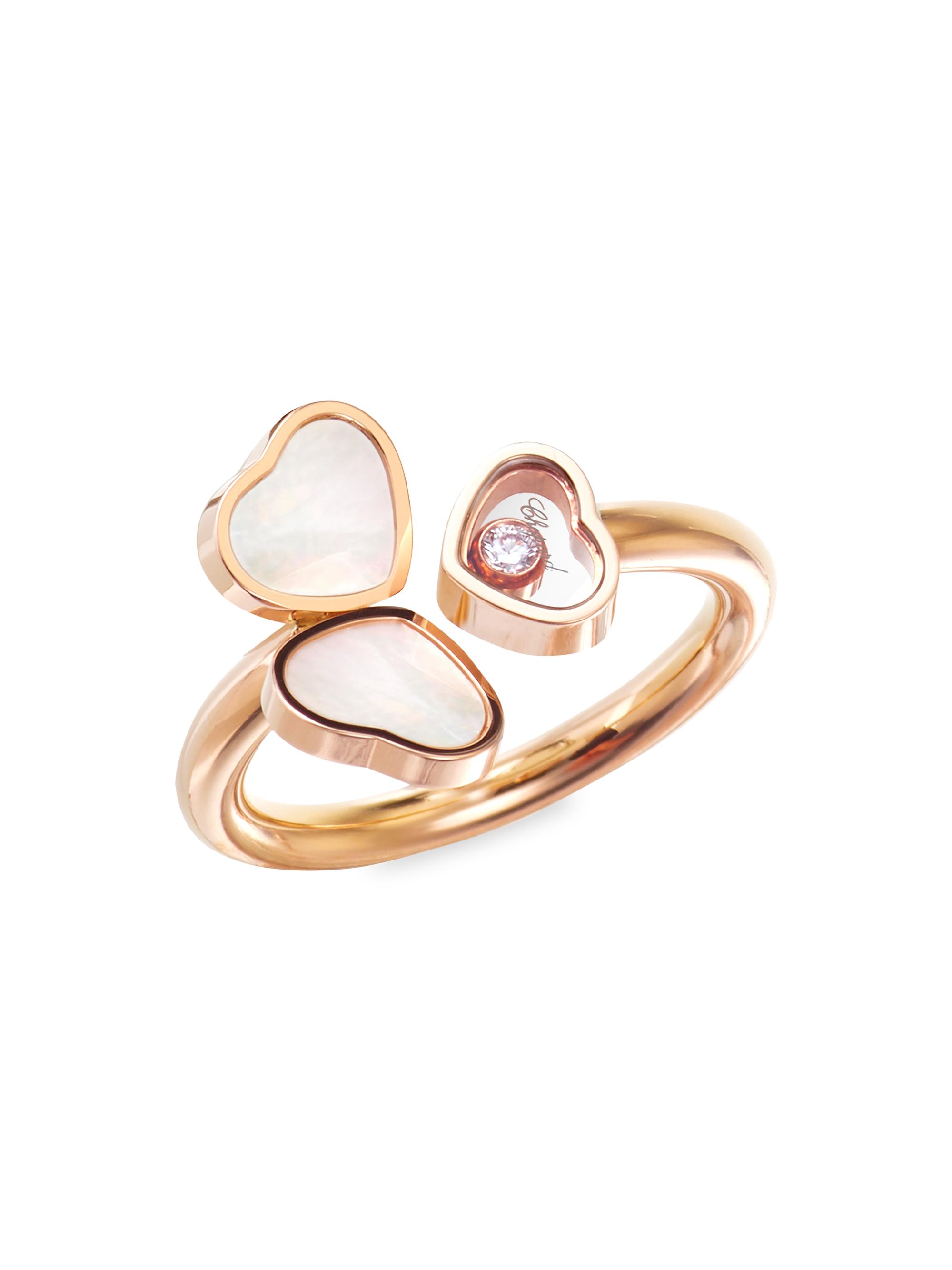 Chopard Women's Happy Hearts Wings 18K Rose Gold, Diamond & Mother-Of-Pearl Ring - Rose Gold