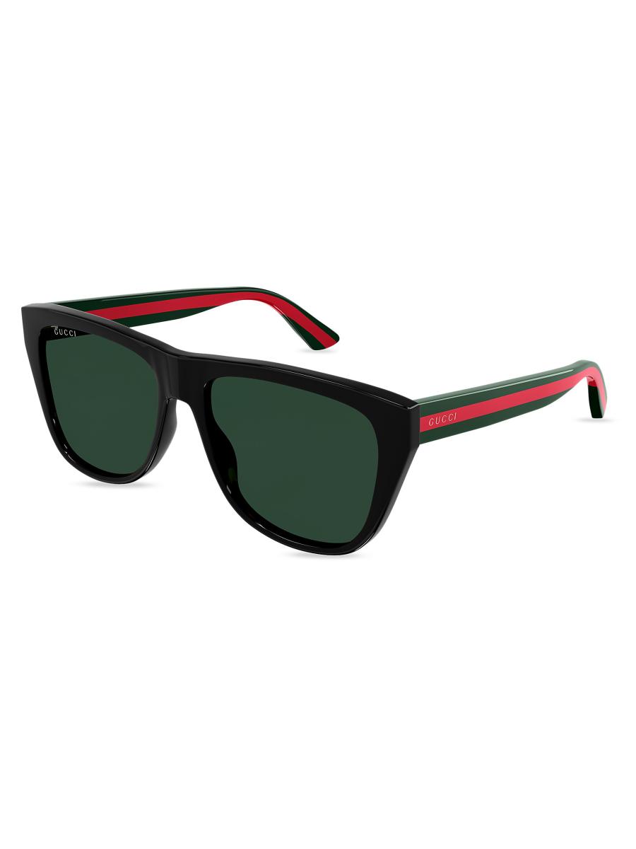 GUCCI ファッションメガネ ブラック/レッド/グリーン $400 GUCCI EyeGlasses Square Black Green Red Stripe Full Rim Frame