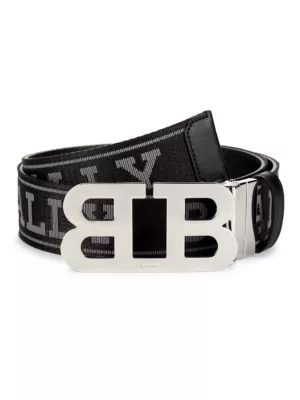Bally logo-buckle striped leather belt - Black