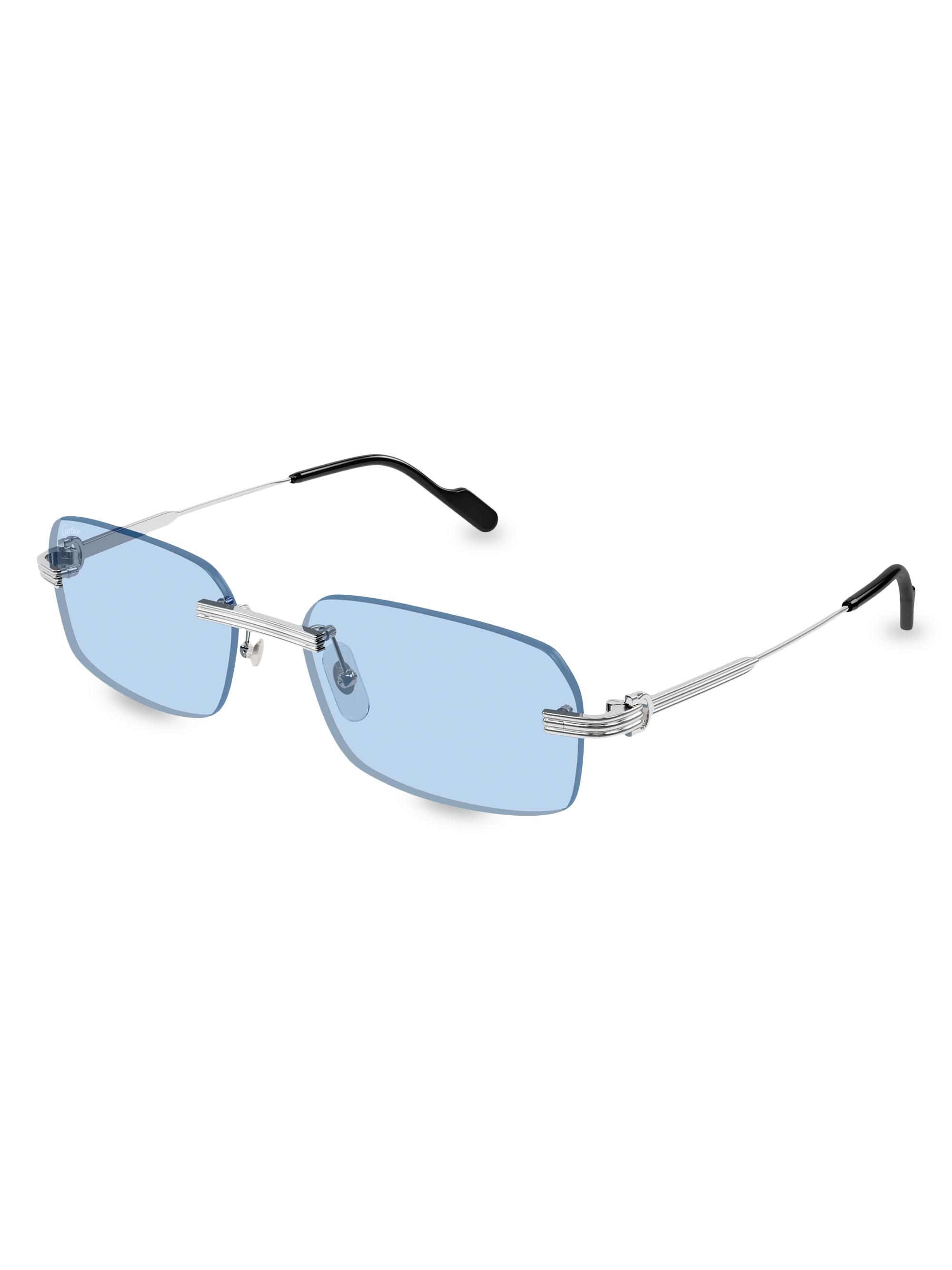 Cartier Men's Core Range 58MM Rectangular Sunglasses - Silver Blue