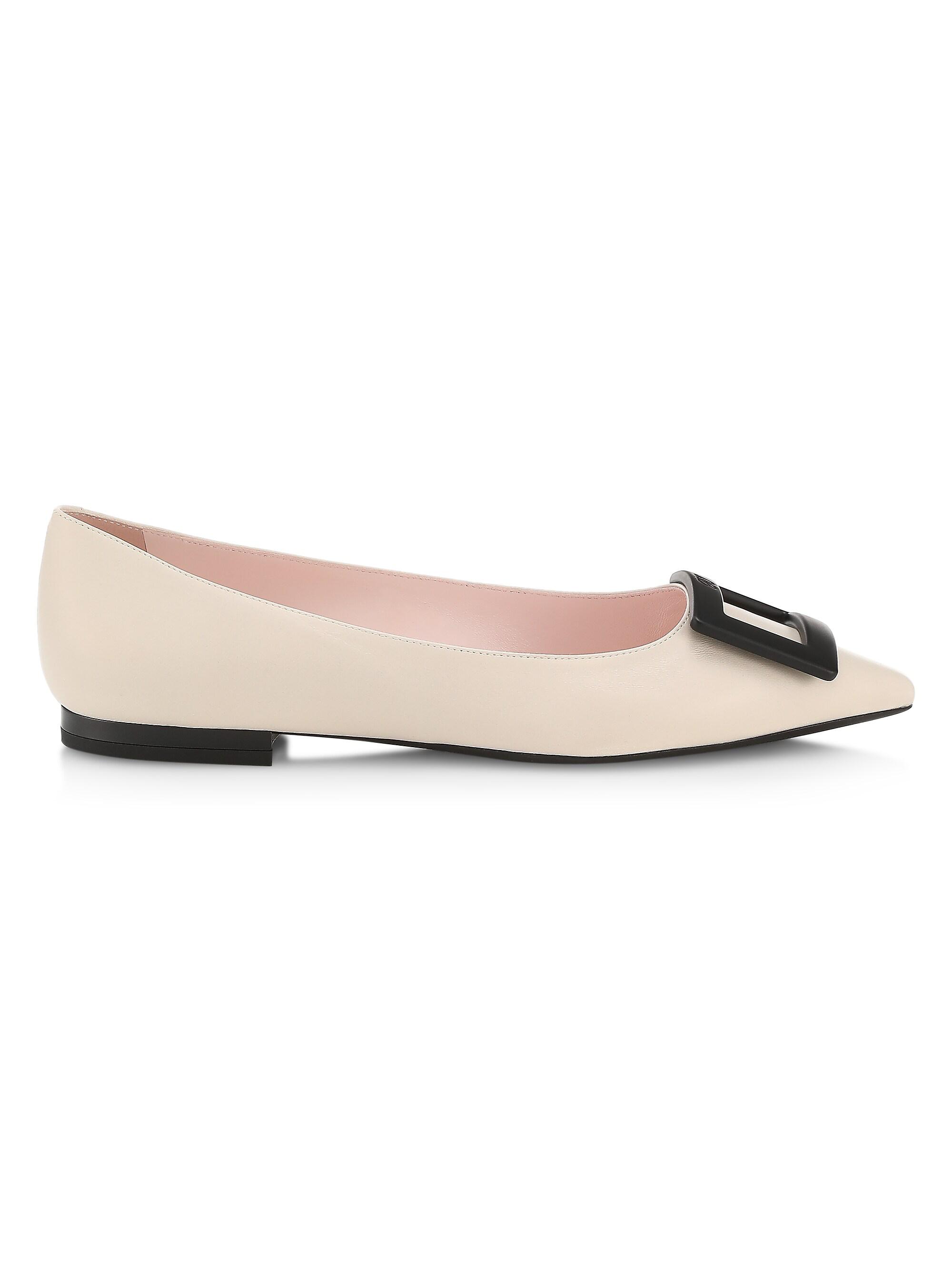 Roger Vivier Women's Gommettine Leather Flats - White Black Buckle