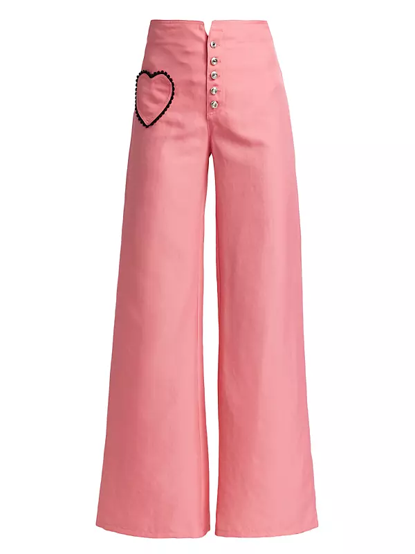 Flared Twill Pant With Lace Heart Pocket