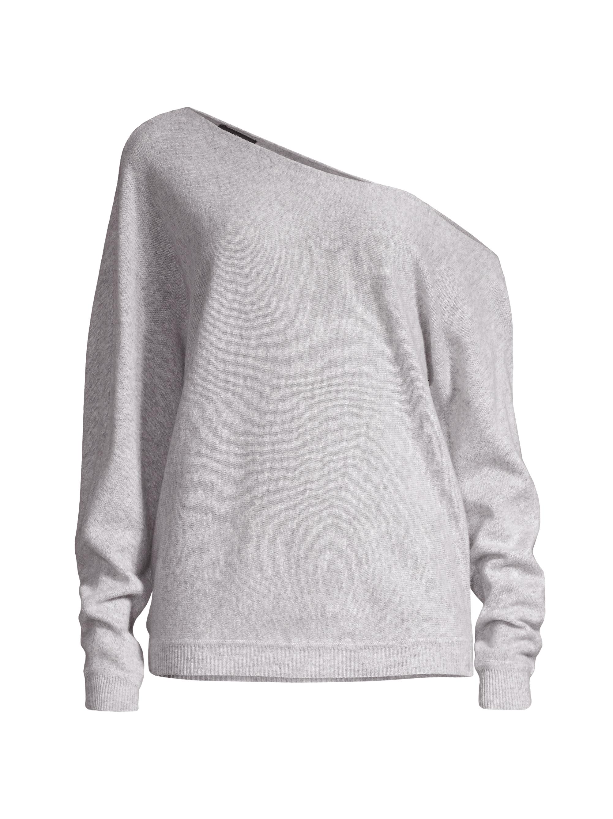 Minnie Rose Women's Asymmetric Off-The-Shoulder Cashmere Top - Light Heather Grey