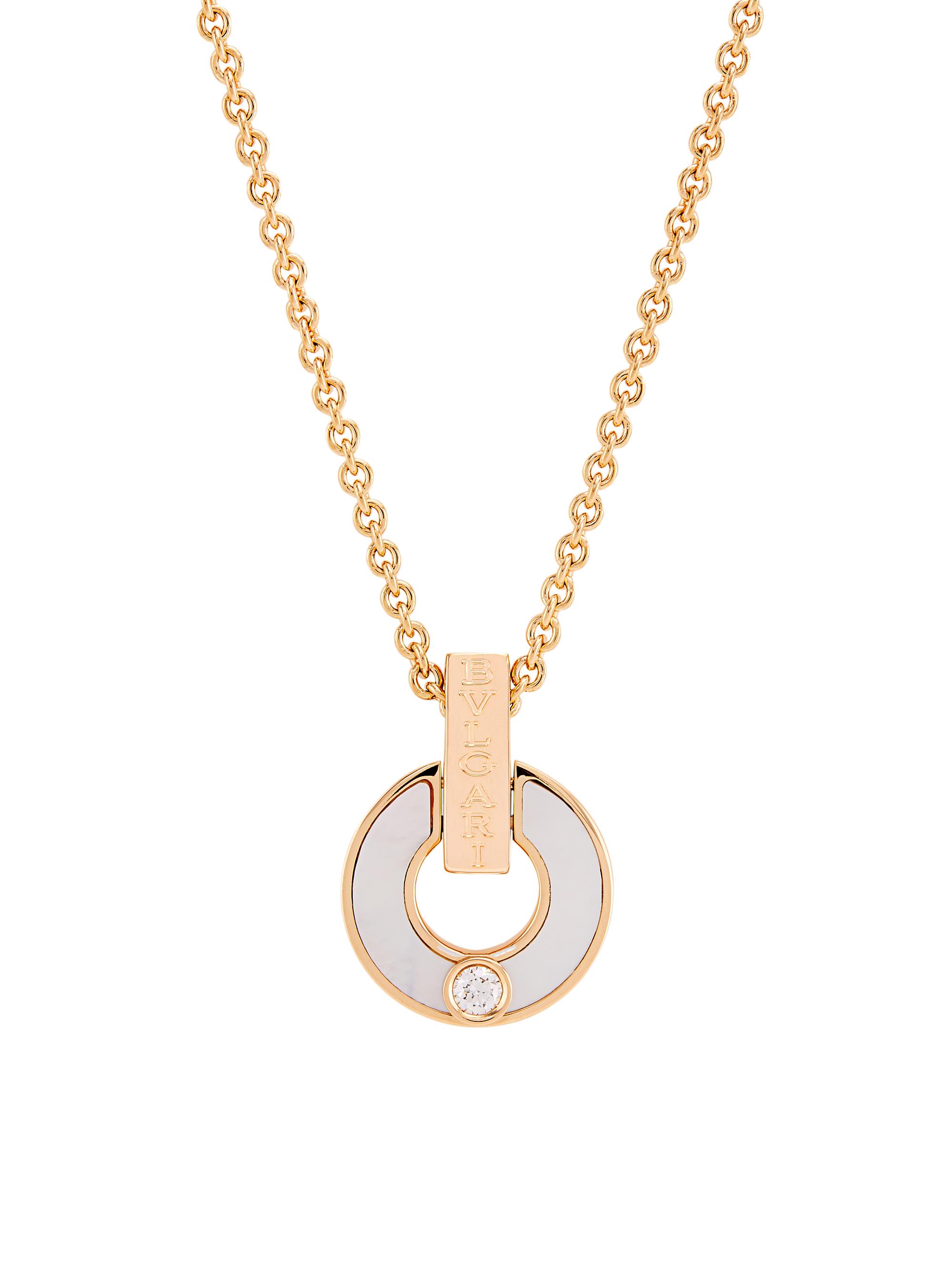 BVLGARI Women's Essential 18K Rose Gold, Mother-of-Pearl & Diamond Openwork Pendant Necklace - Pink Gold