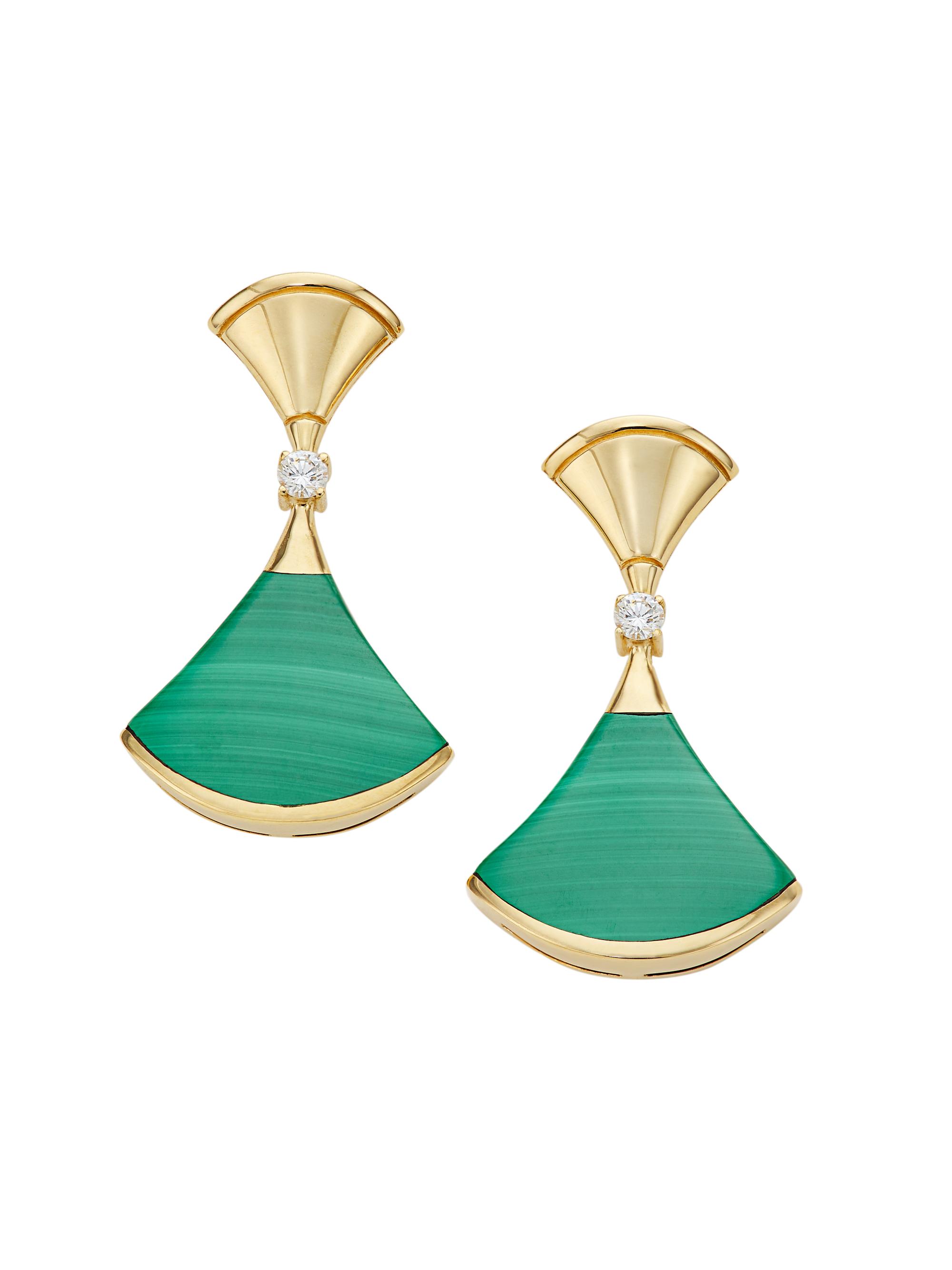 BVLGARI Women's Divina 18K Yellow Gold, Malachite & Diamond Drop Earrings - Yellow Gold