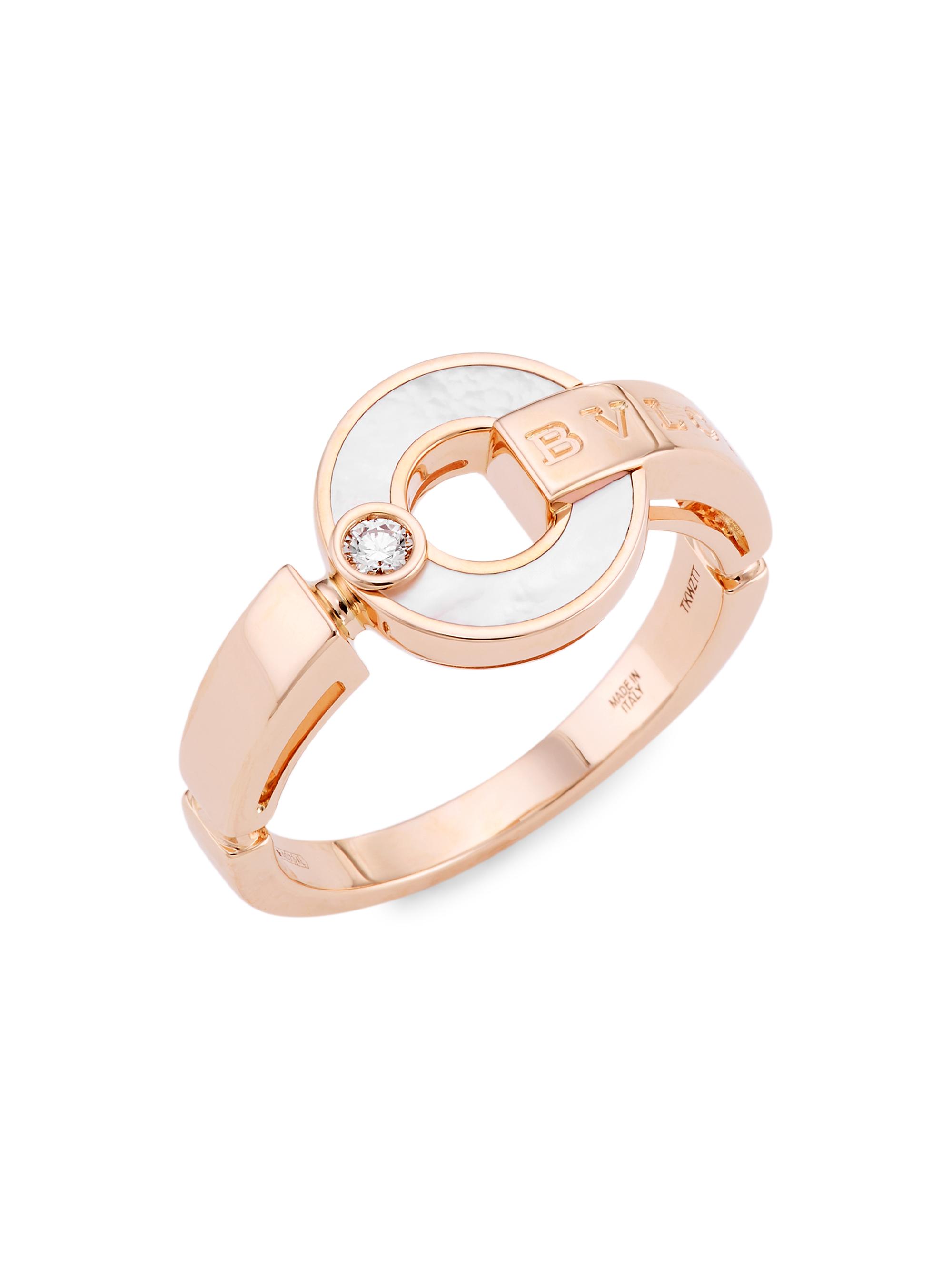 BVLGARI Women's Essential 18K Rose Gold, Mother-of-Pearl & Diamond Ring - Rose Gold