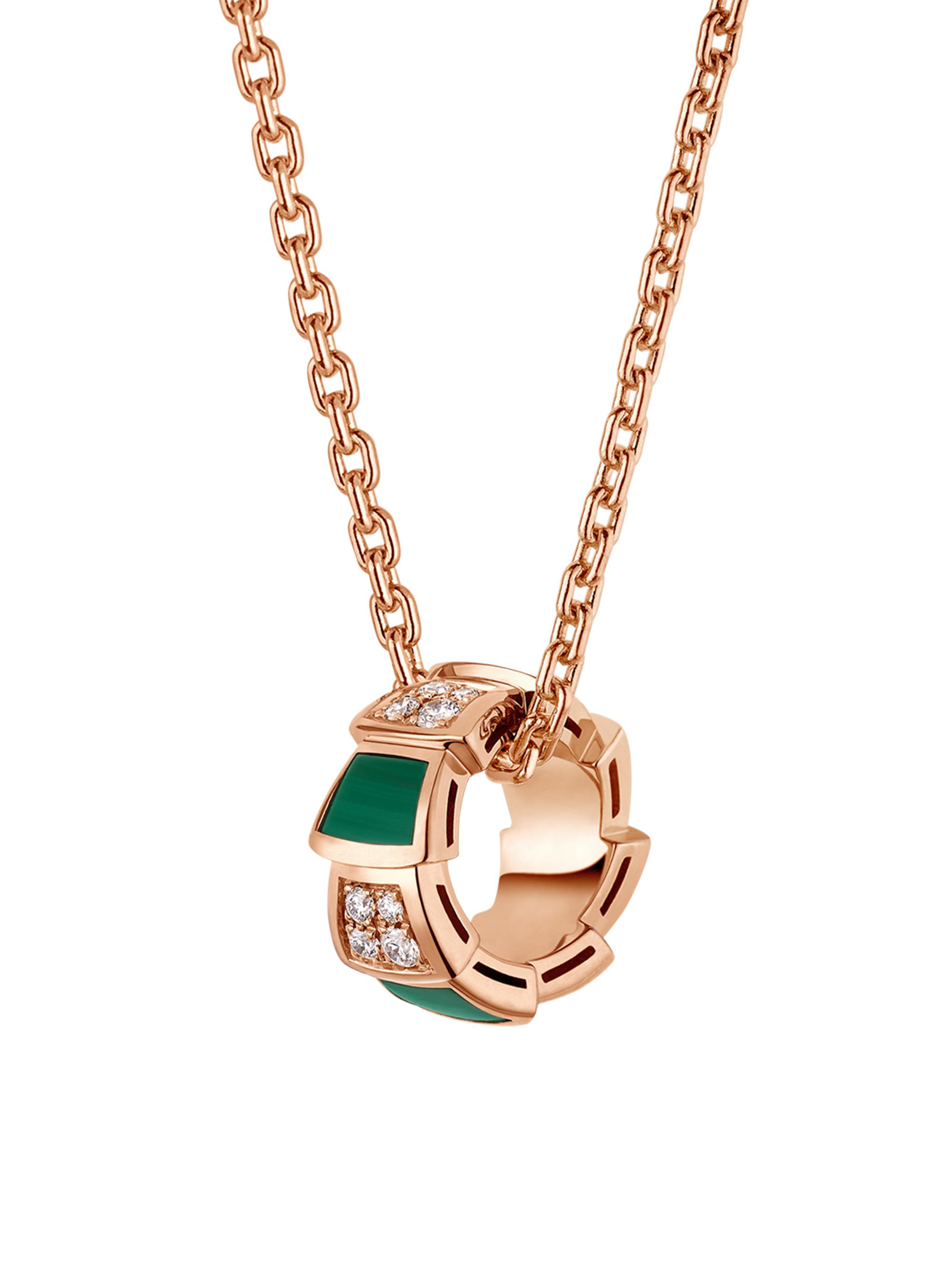 BVLGARI Serpenti Viper 18K Rose Gold, Diamond & Malachite Pendant