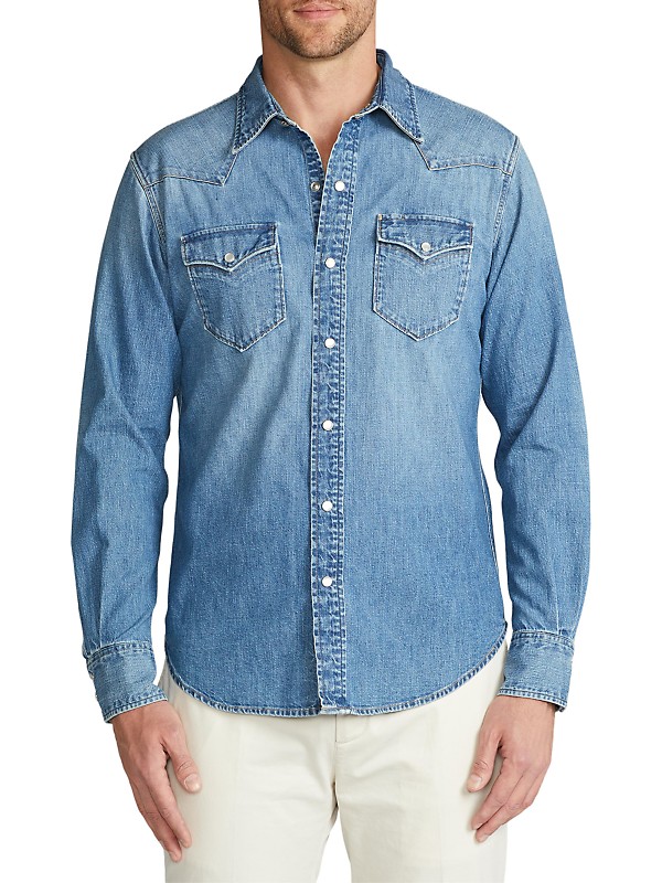 Shop Ralph Lauren Purple Label Western Denim Shirt | Saks Shop Ralph Lauren Purple Label Western Denim Shirt | Saks