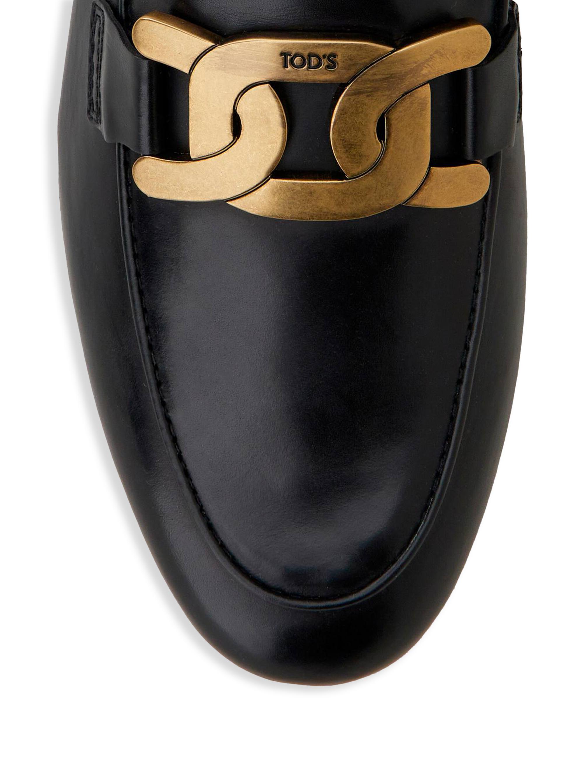 Tod's Kate Polished Goldtone Chain Leather Loafers | Saks Fifth Avenue
