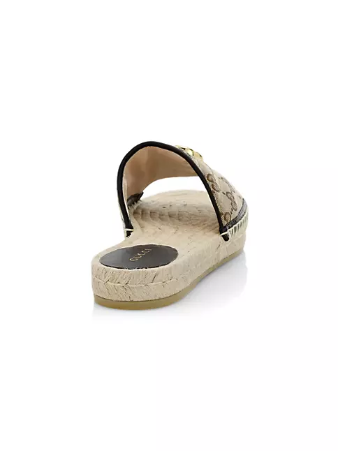 Beige GG-canvas and raffia wedge sandals, Gucci