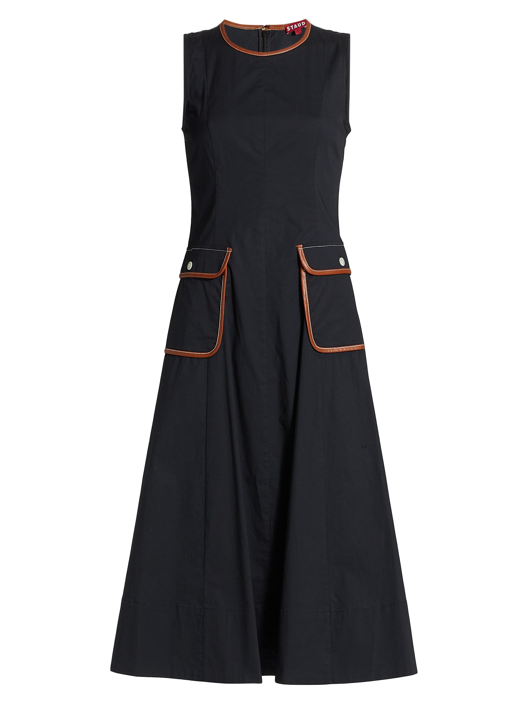 Staud Bait Faux Leather-Trim Pocket Dress | Saks Fifth Avenue