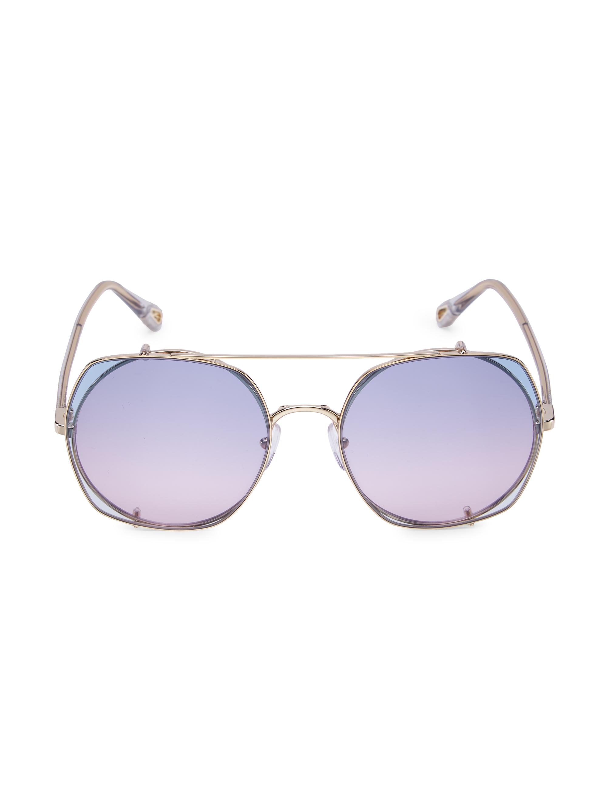Chloé Women's 56MM Round Sunglasses With Clip-On Aviator Lenses - Gold