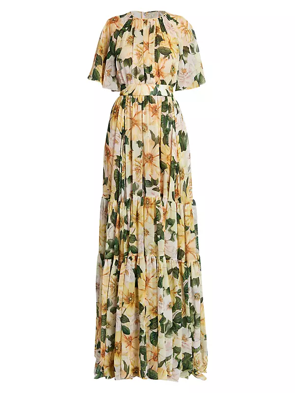 Floral Georgette Silk Tiered Gown