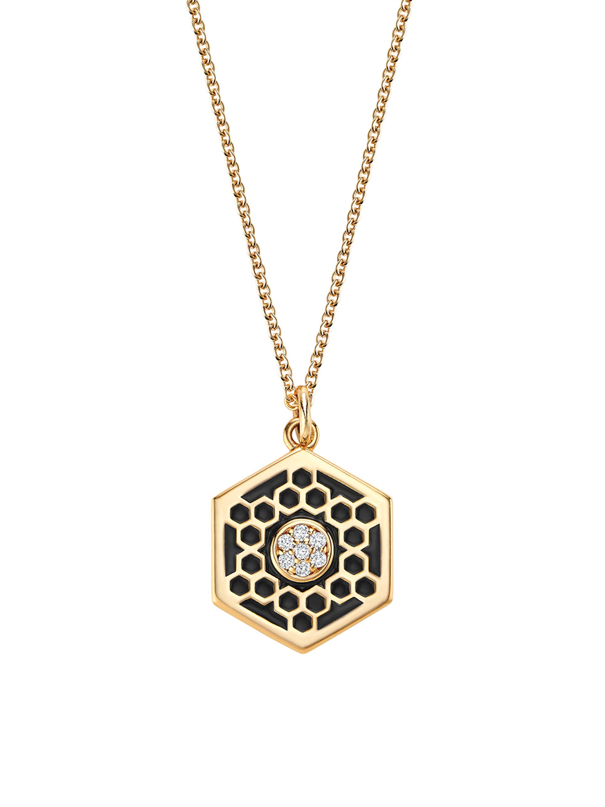 Birks Women's Bee Chic 18K Yellow Gold, Diamond & Black Enamel  Hexagon Pendant Necklace - Gold