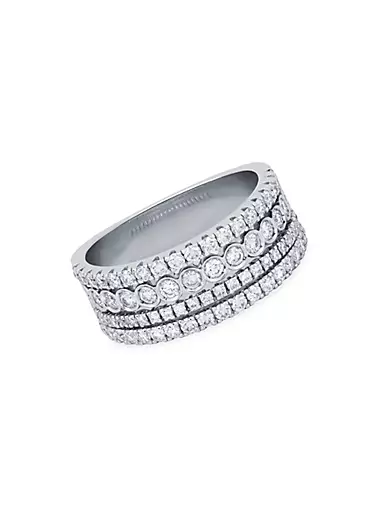 Splash 18K White Gold & Diamond 4-Row Ring