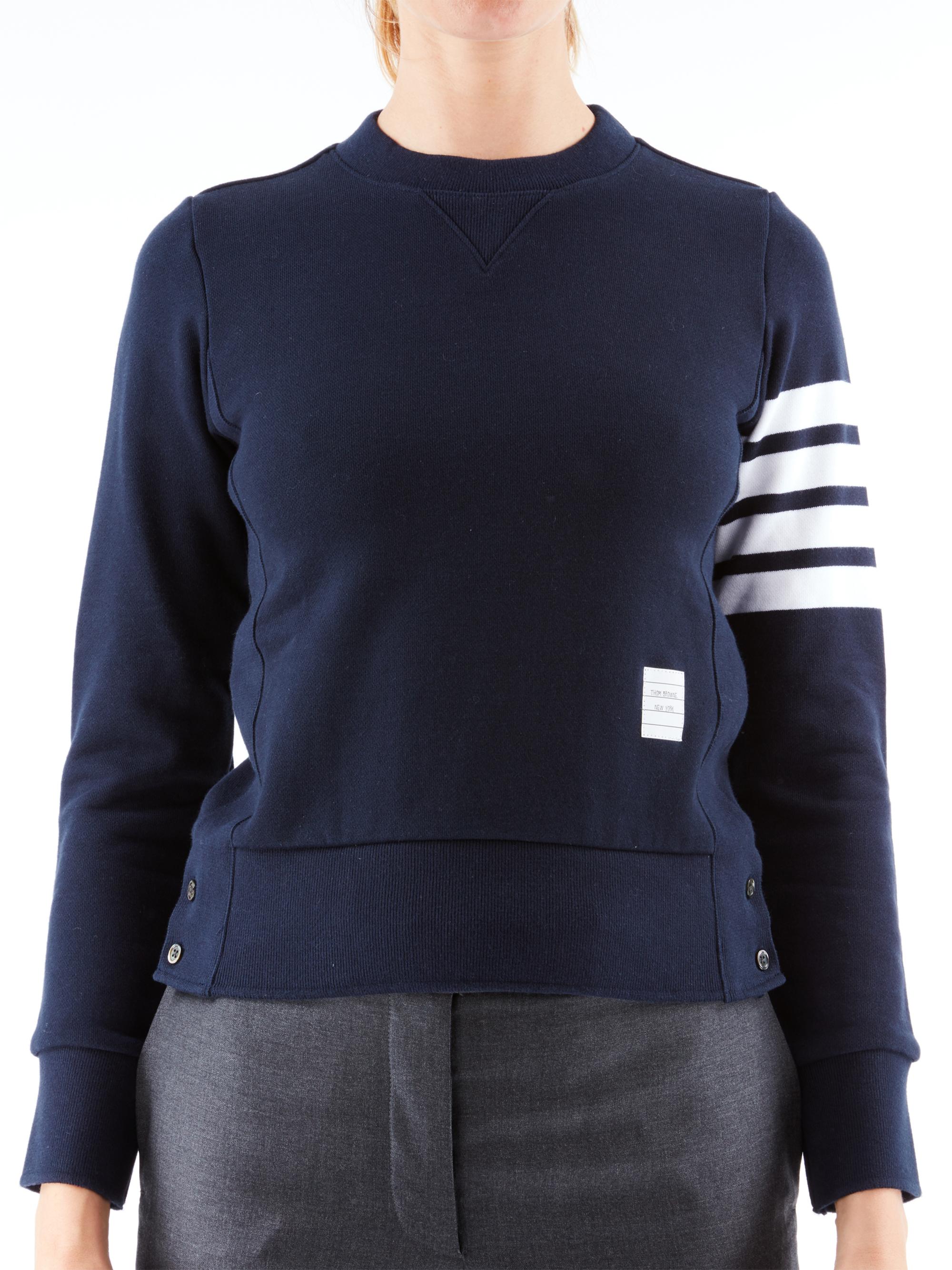 Thom Browne Women's Slim Cotton Crewneck Sweatshirt - Navy