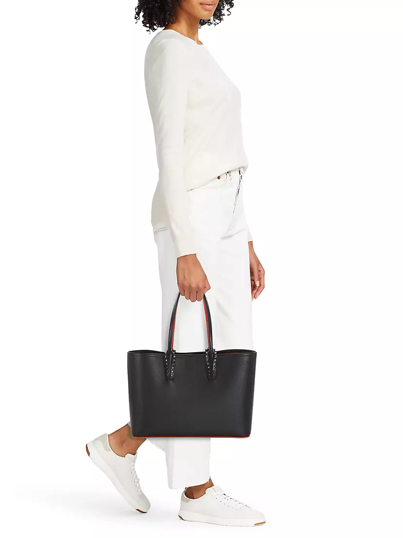 Cabata small - Tote bag - Calf leather and spikes - Blush - Christian  Louboutin
