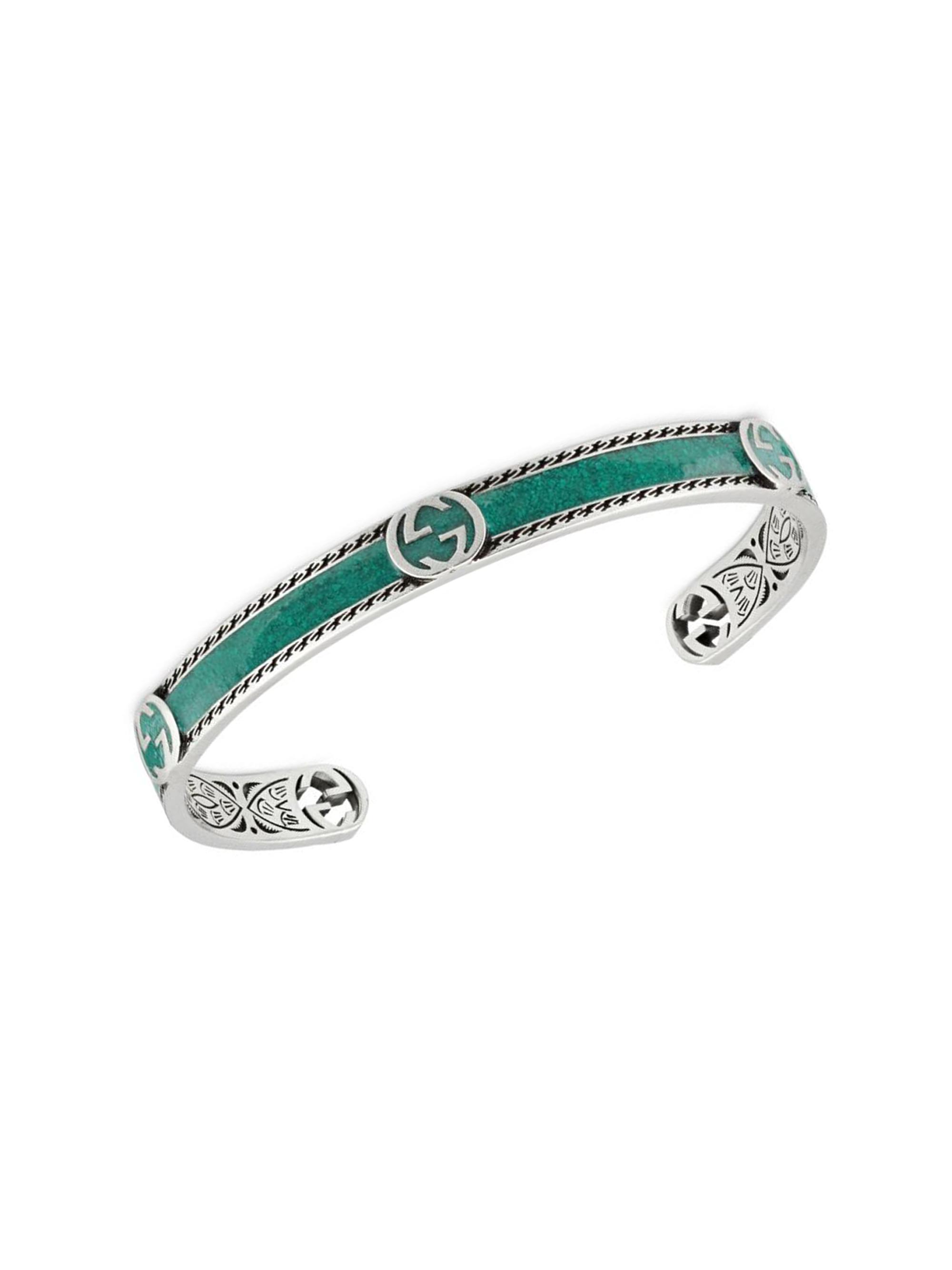Gucci Men's Interlocking G Sterling Silver Enamel Cuff - Turquoise - Women's Jewelry And Watches