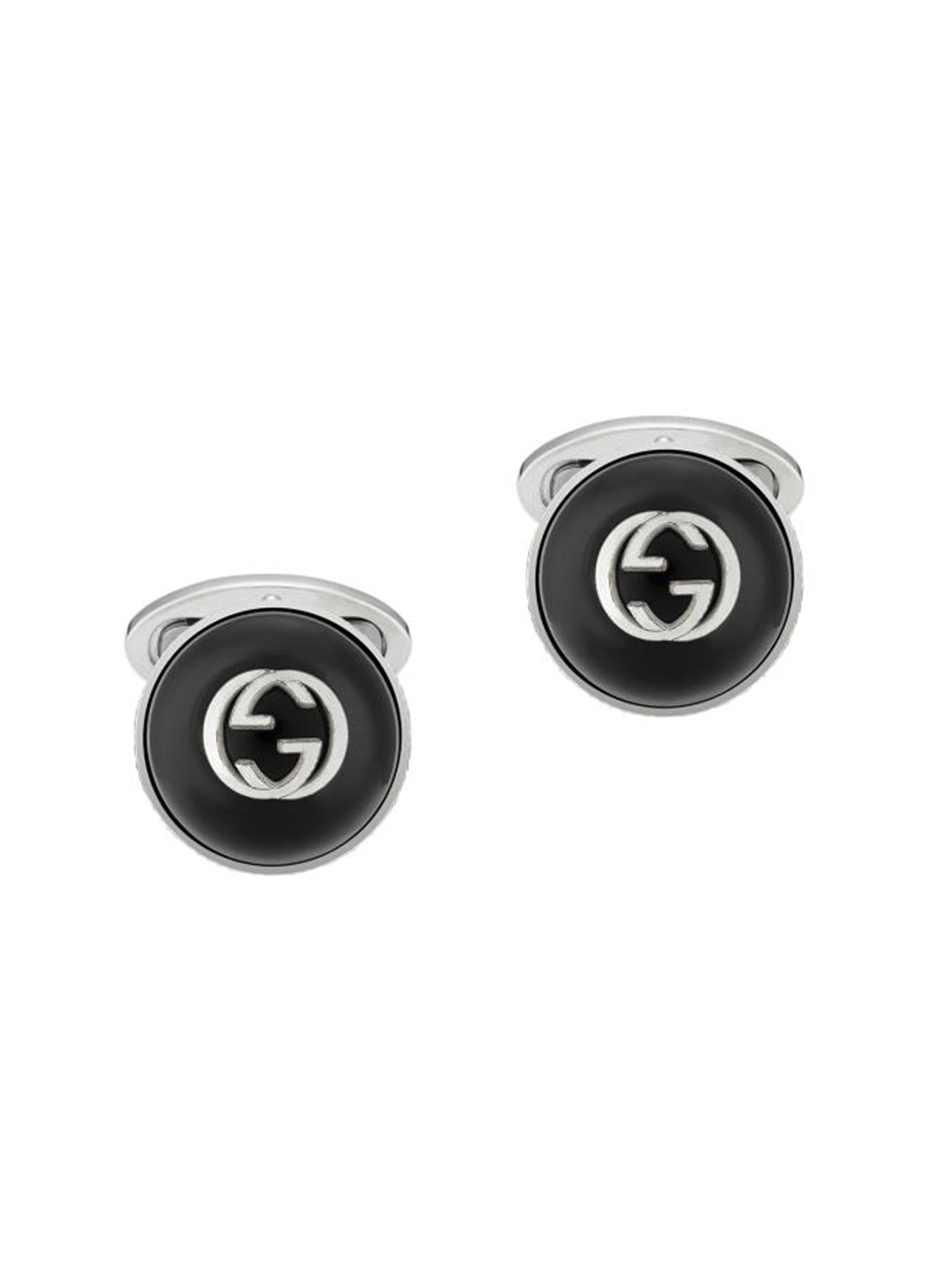 Gucci Men's Interlocking G Sterling Silver Enamel Button Cufflinks - Sterling Silver
