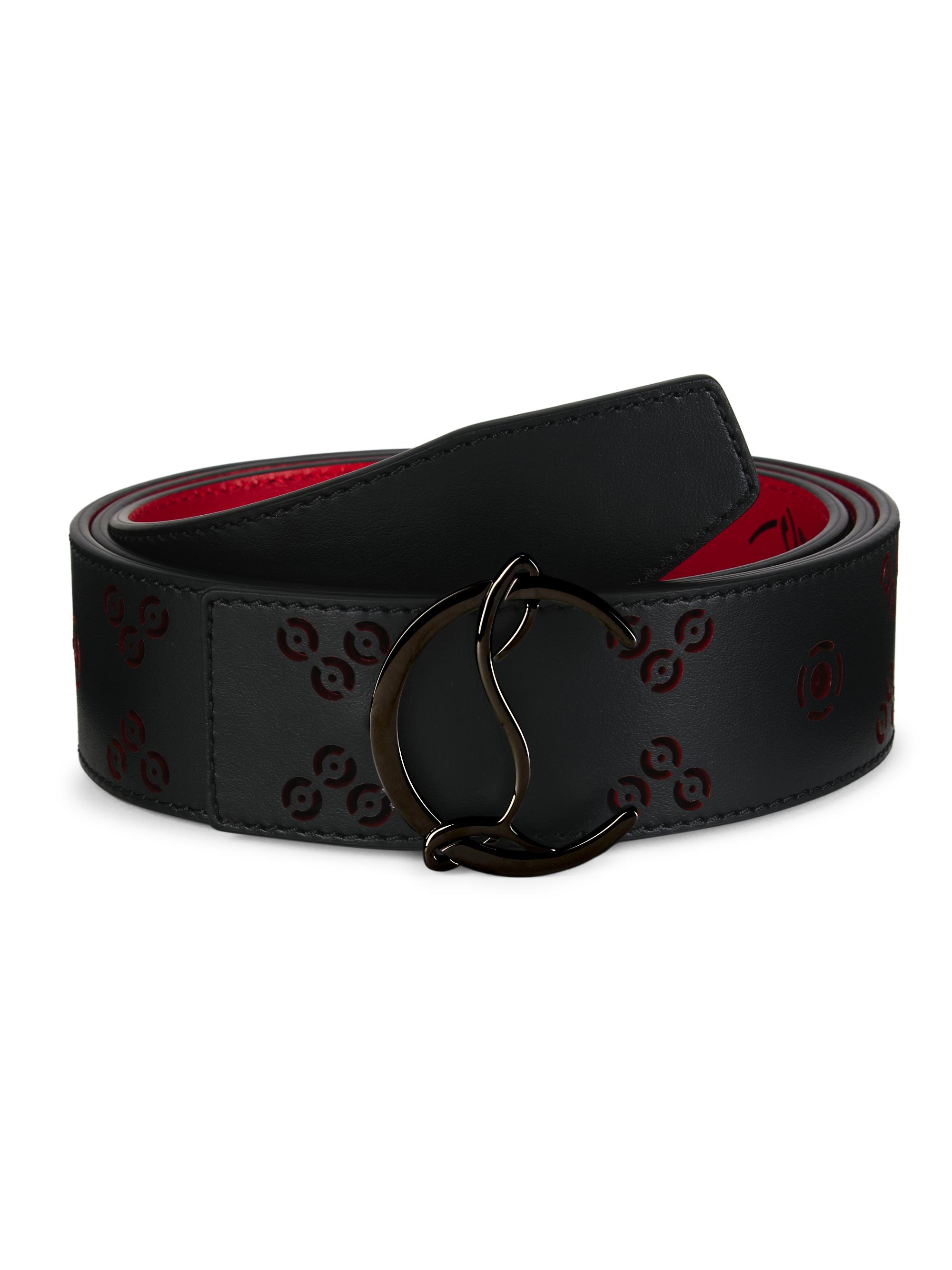 Louboutin レザーベルト 紺色 Christian Louboutin LOUBI Logo Spike Studded Leather Belt Navy