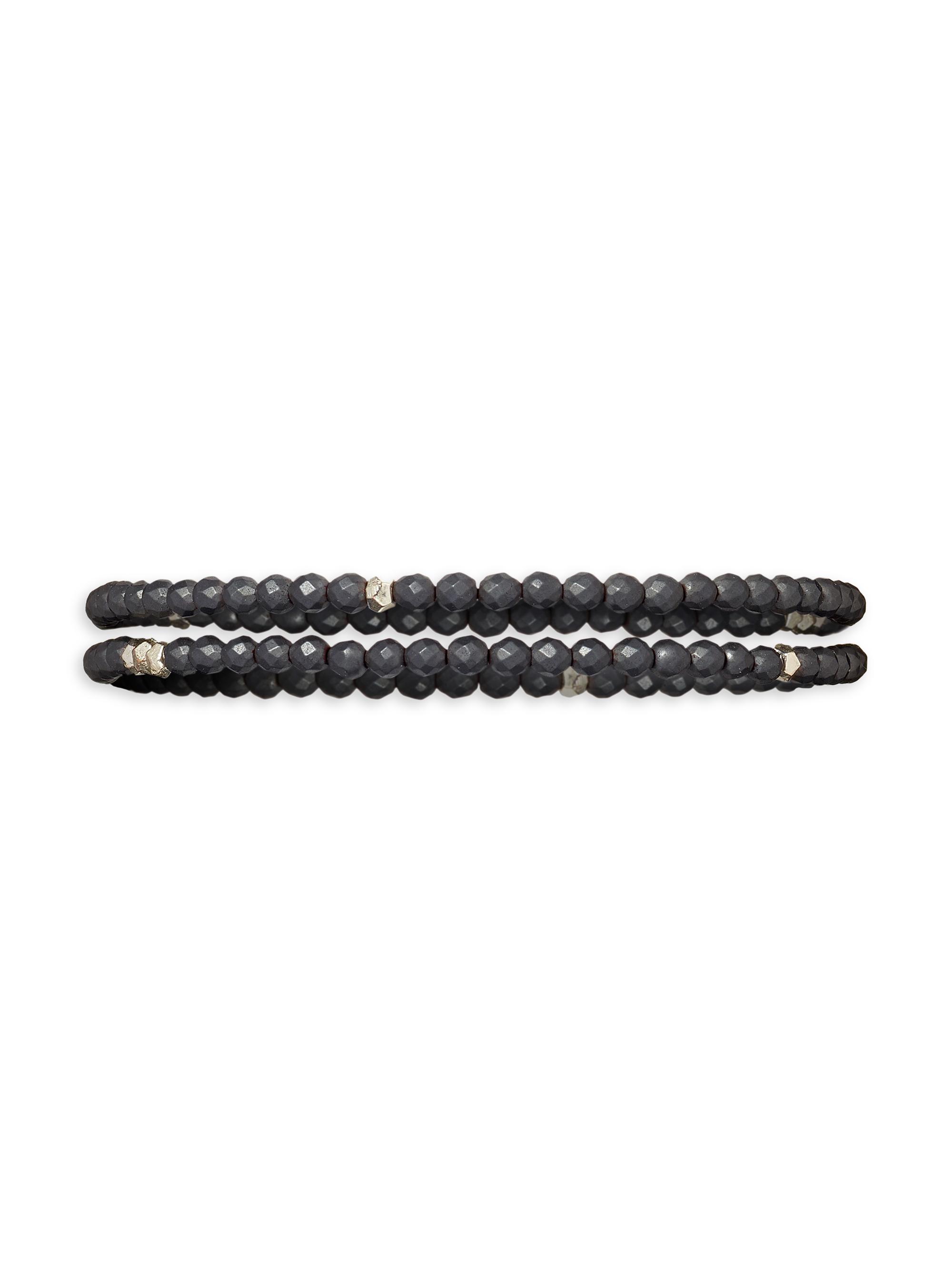 Jan Leslie Men's Dark Grey Pyrite Wrap Bracelet - Dark Grey
