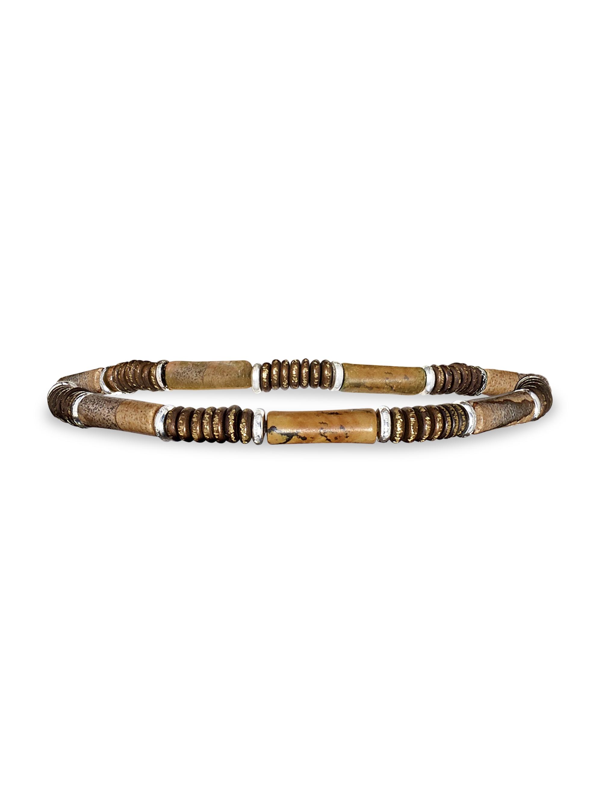 Jan Leslie Men's Cylindrical Picture Jasper Bead Elastic Bracelet