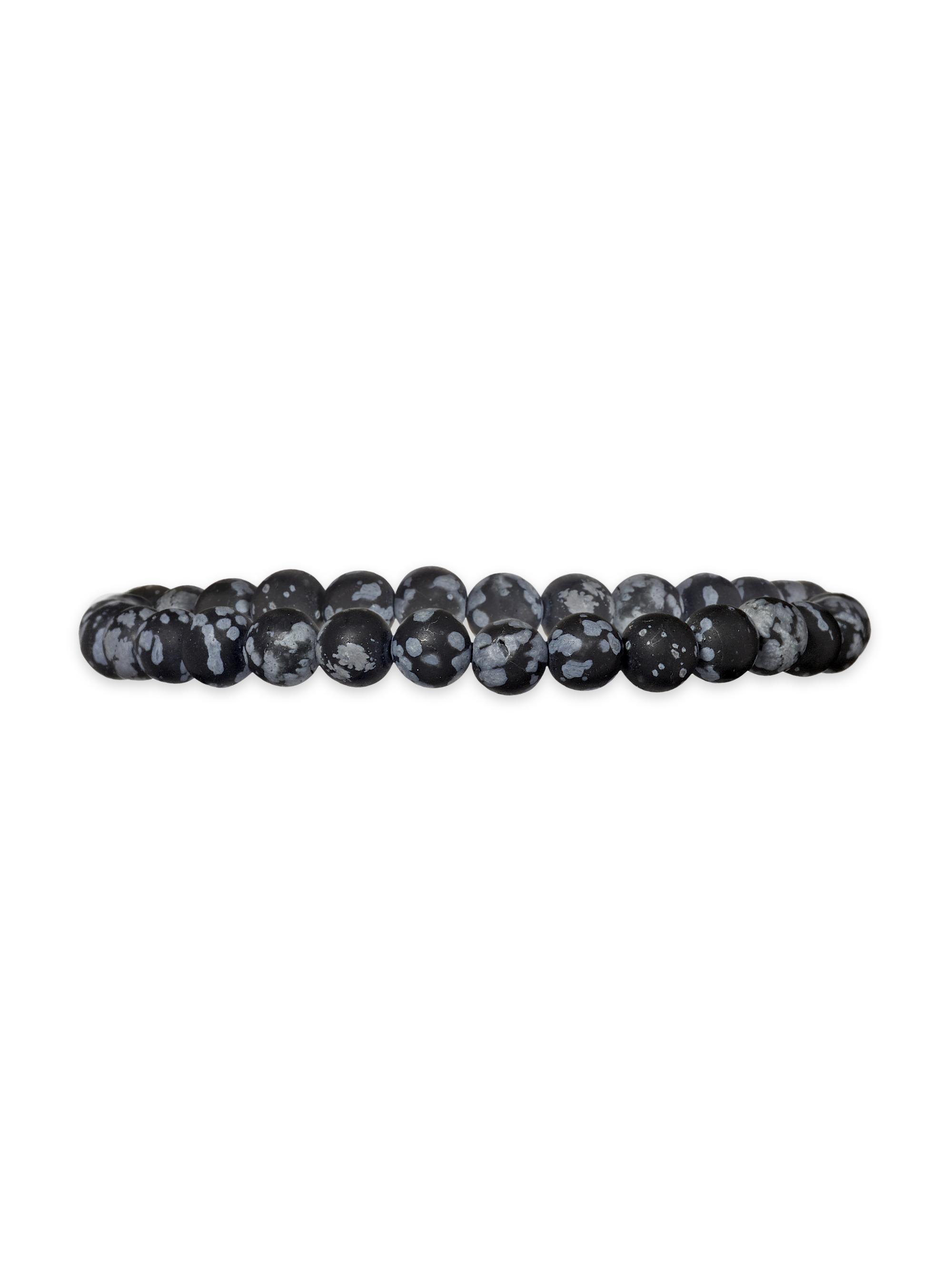 Jan Leslie Men's Matte Snowflake Obsidian Elastic Bracelet
