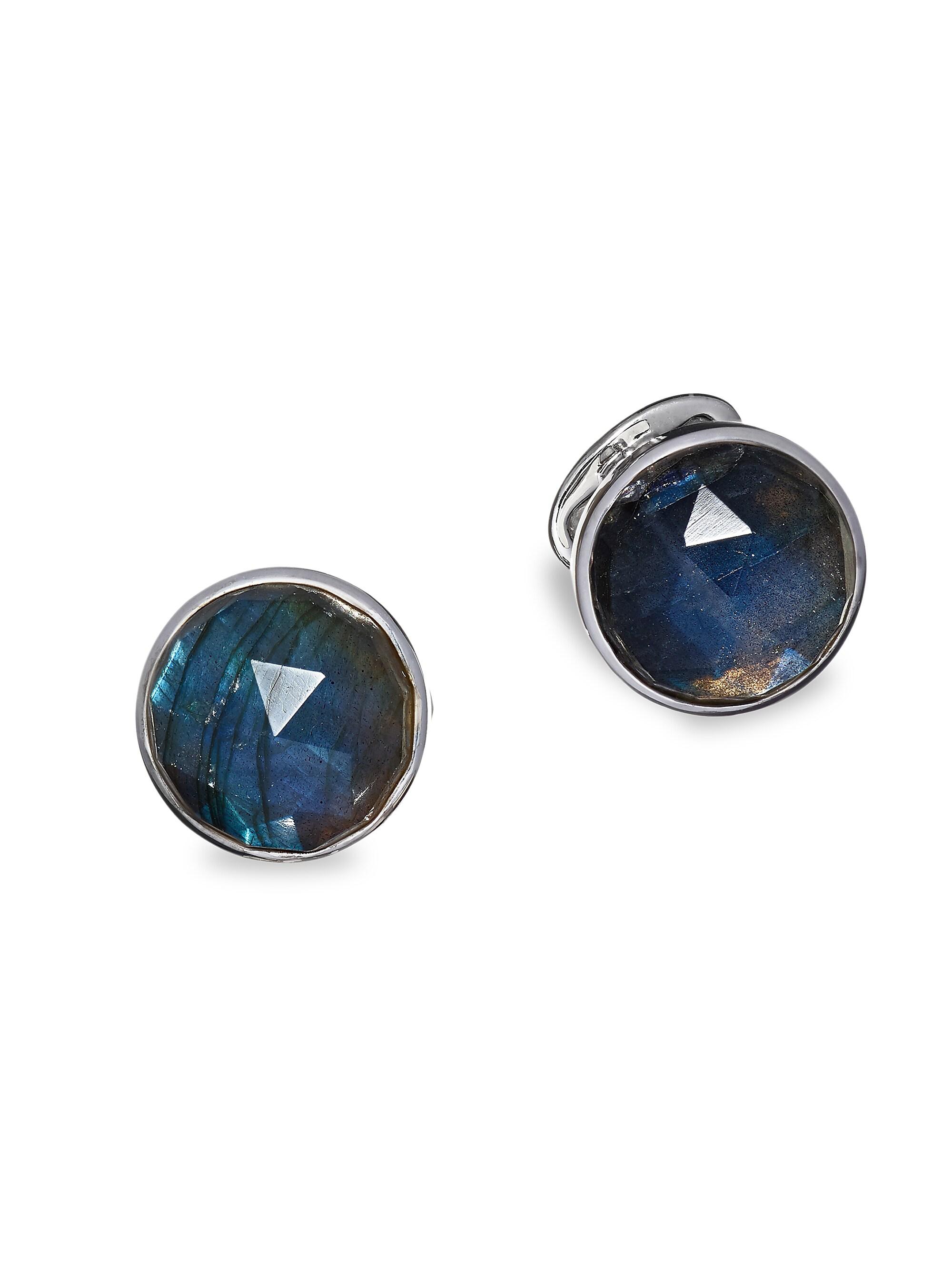 Jan Leslie Men's Faceted Round Labradorite Cufflinks - Silver