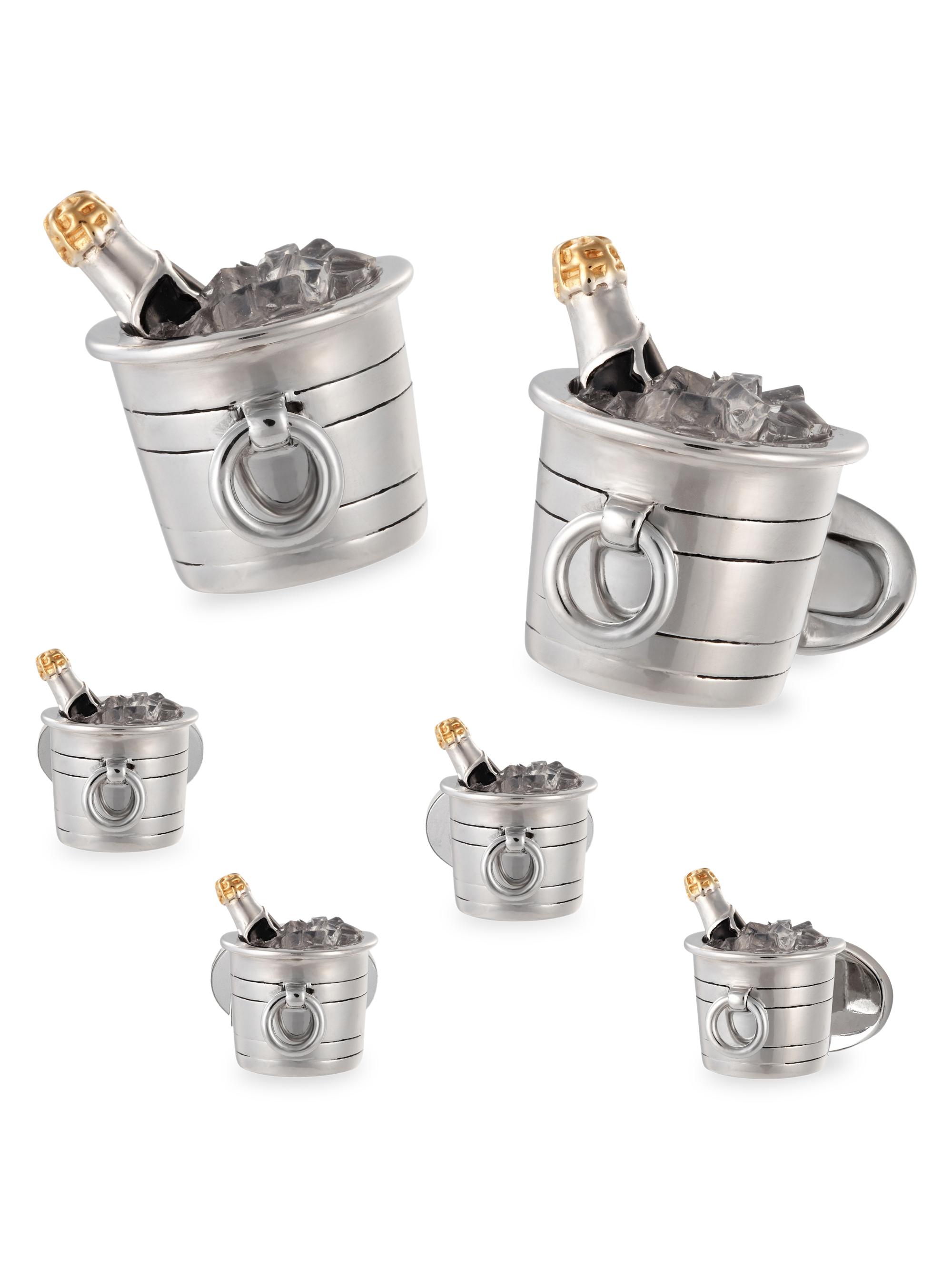 Jan Leslie Men's 6-Piece Sterling Silver Champagne Bucket Cufflink & Shirt Stud Set