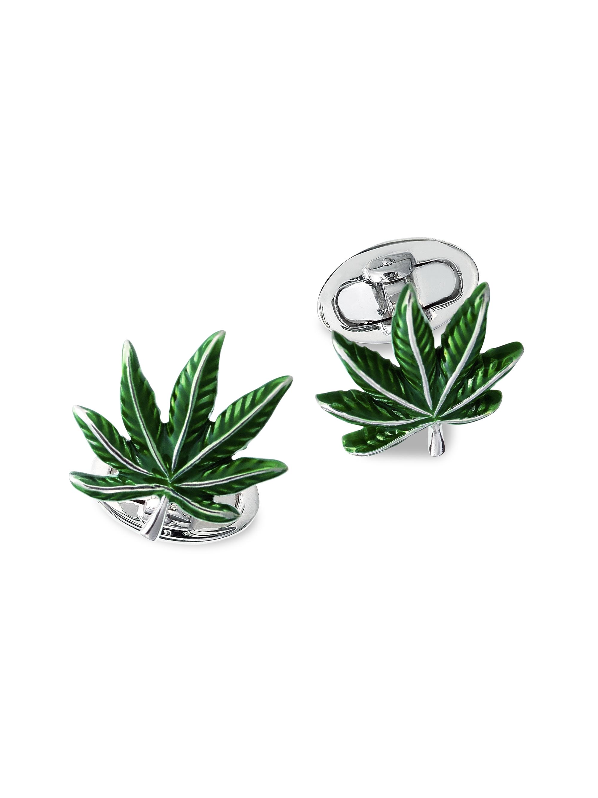Jan Leslie Men's Hand Painted Cannabis Cufflinks - Silver