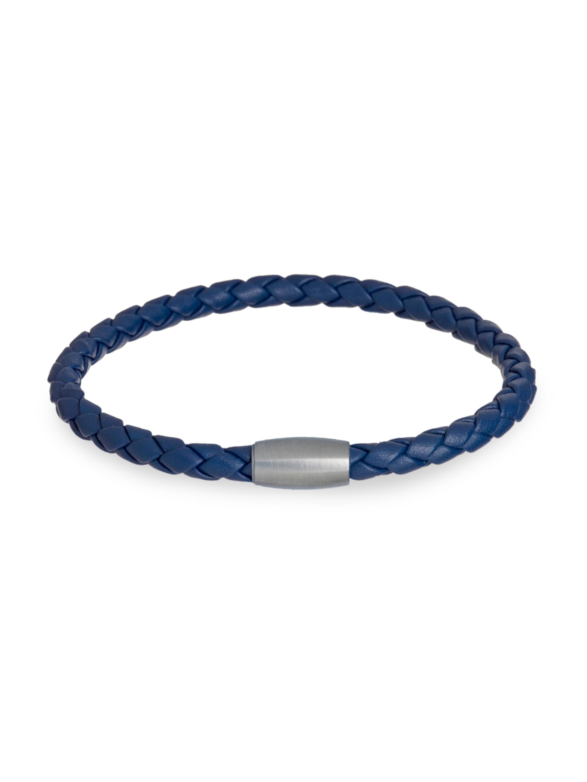Jan Leslie Men's Magnet Clasp Leather Bracelet - Blue
