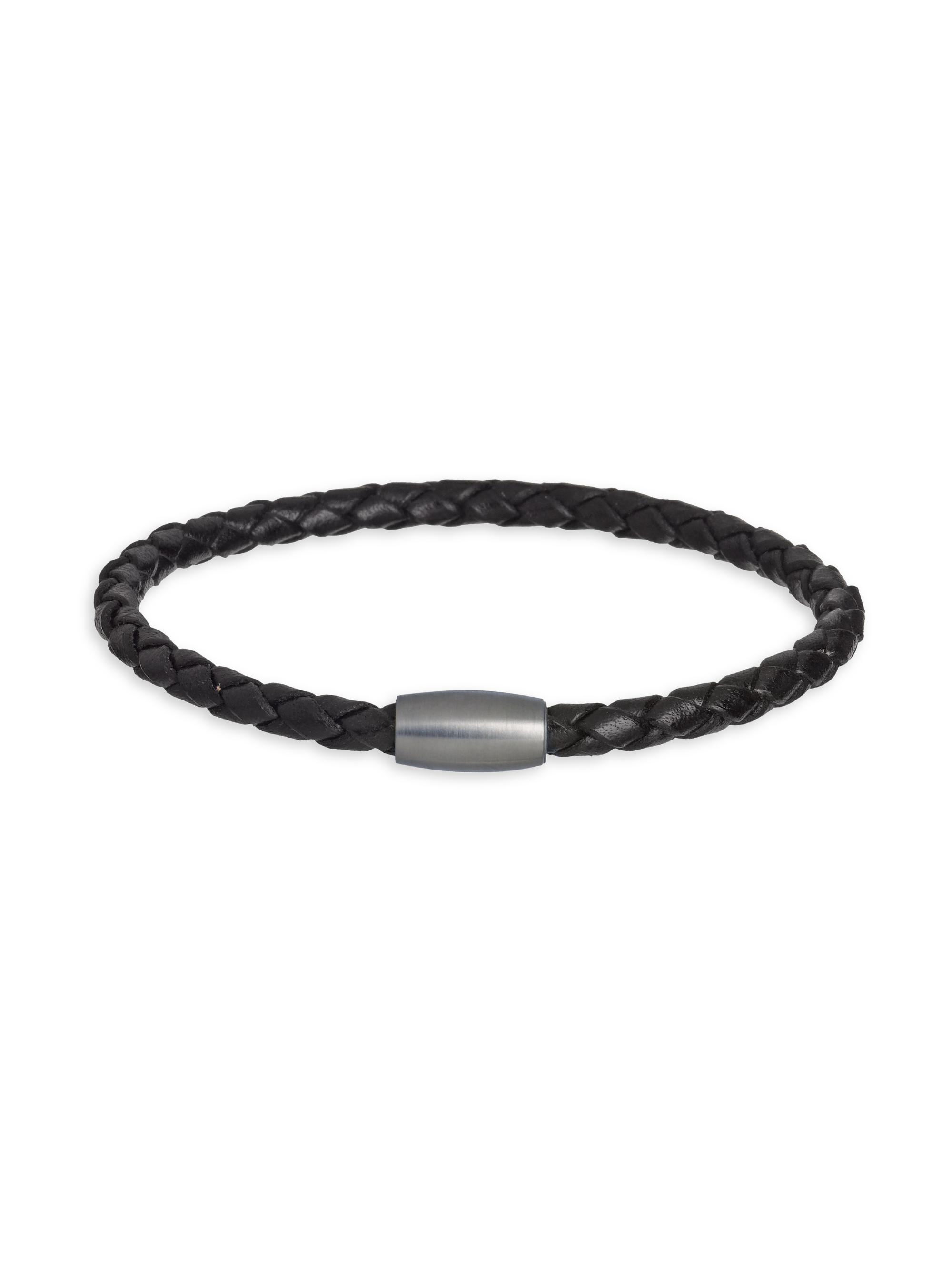 Jan Leslie Men's Magnet Clasp Stainless Steel & Leather Bracelet