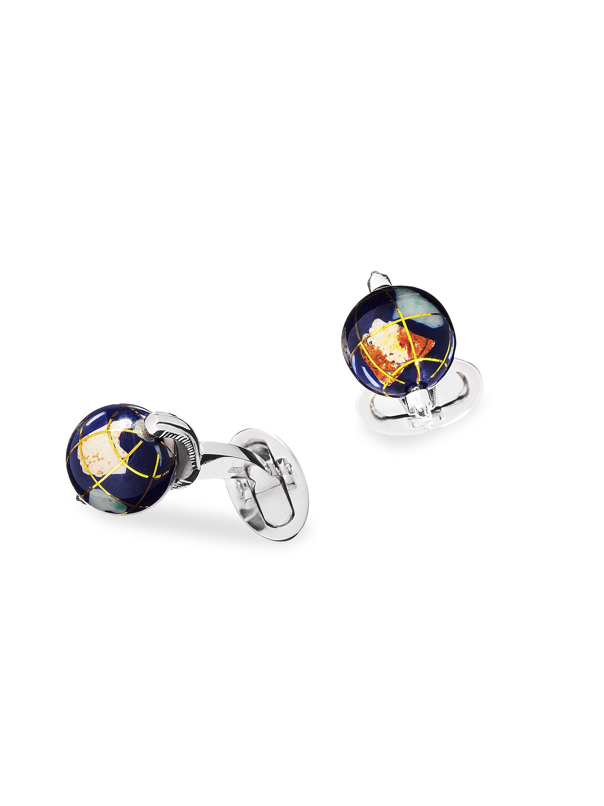 Jan Leslie Men's Sterling Silver & Articulated Spinning Lapis Globe Cufflinks - Silver