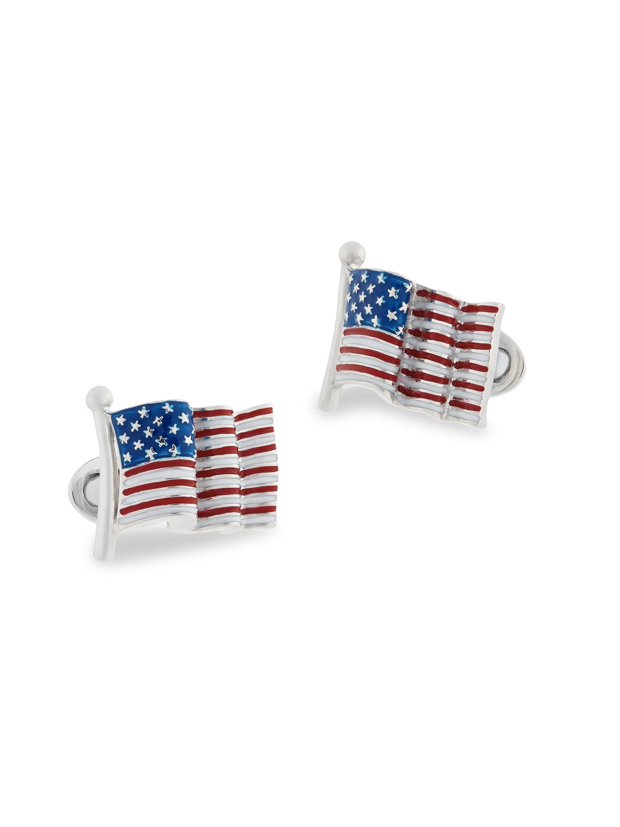 Jan Leslie Men's  American Flag Cufflinks - Silver