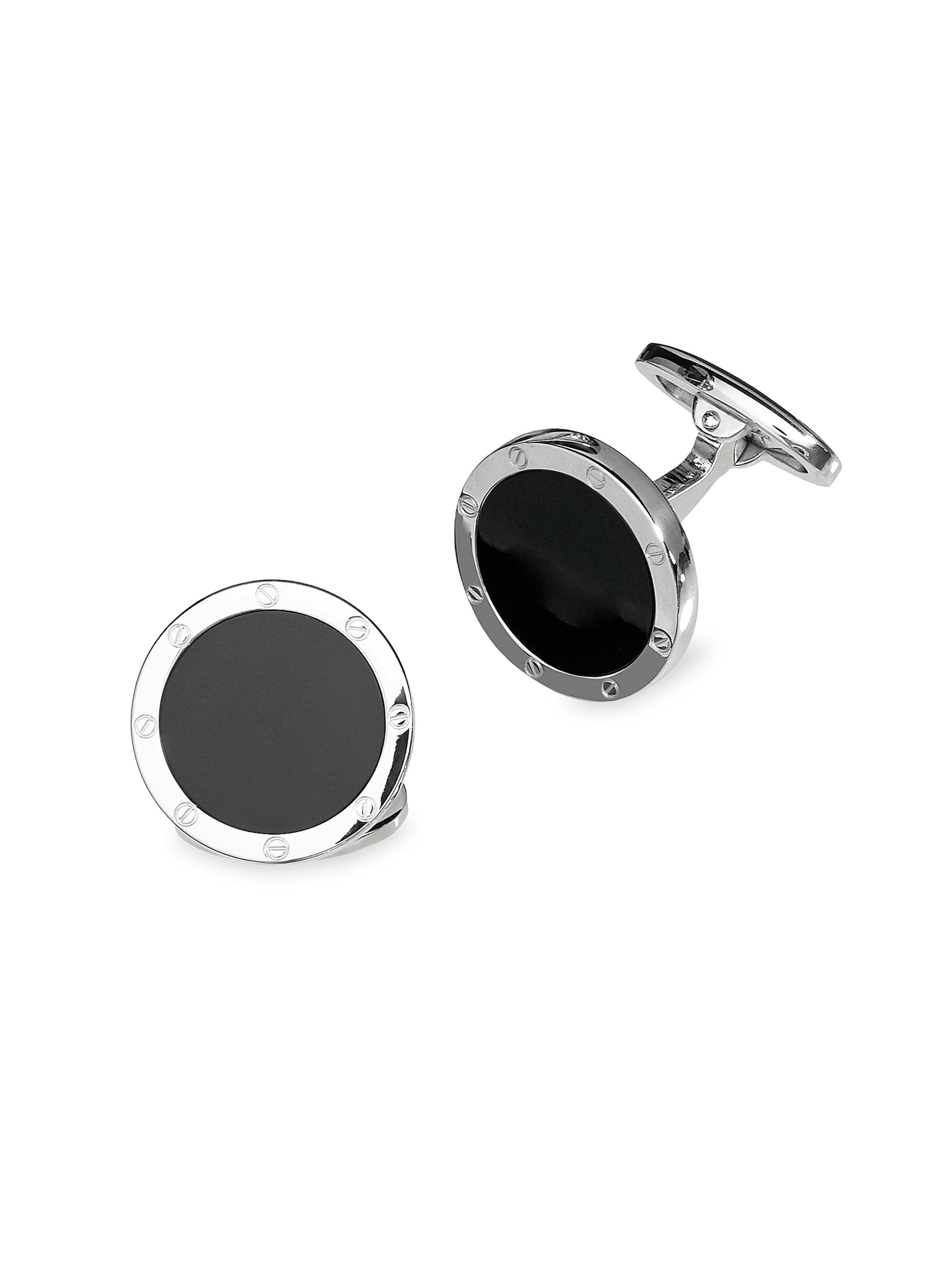 Jan Leslie Men's Etched Rivet Round Onyx Cufflinks - Black