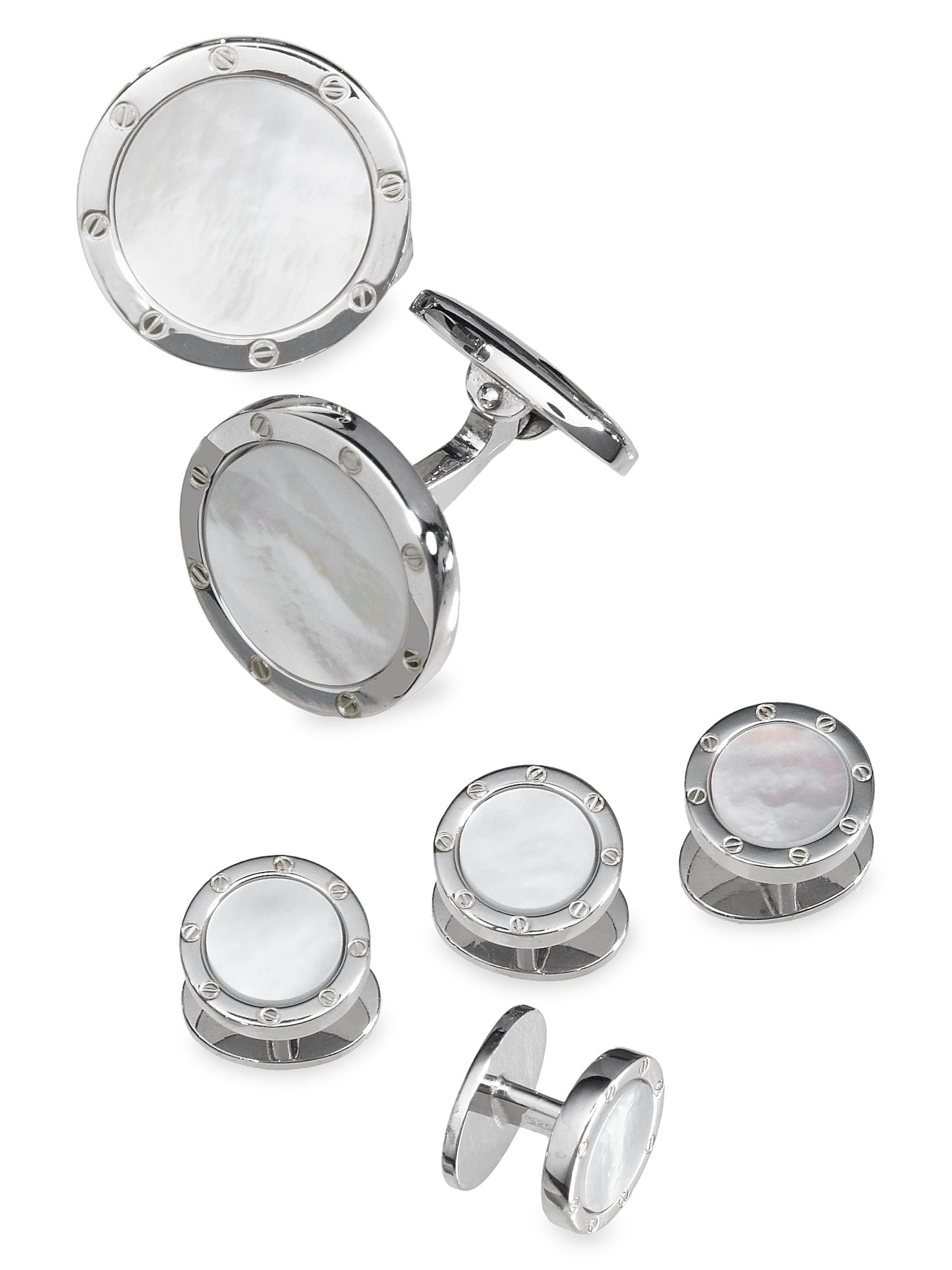 Jan Leslie Men's 6-Piece Sterling Silver & Round Mother-Of-Pearl Cufflink & Shirt Stud Set