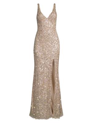 Mac Duggal Women's V-Neck Sequin Sheath Gown - Shimmering Gold