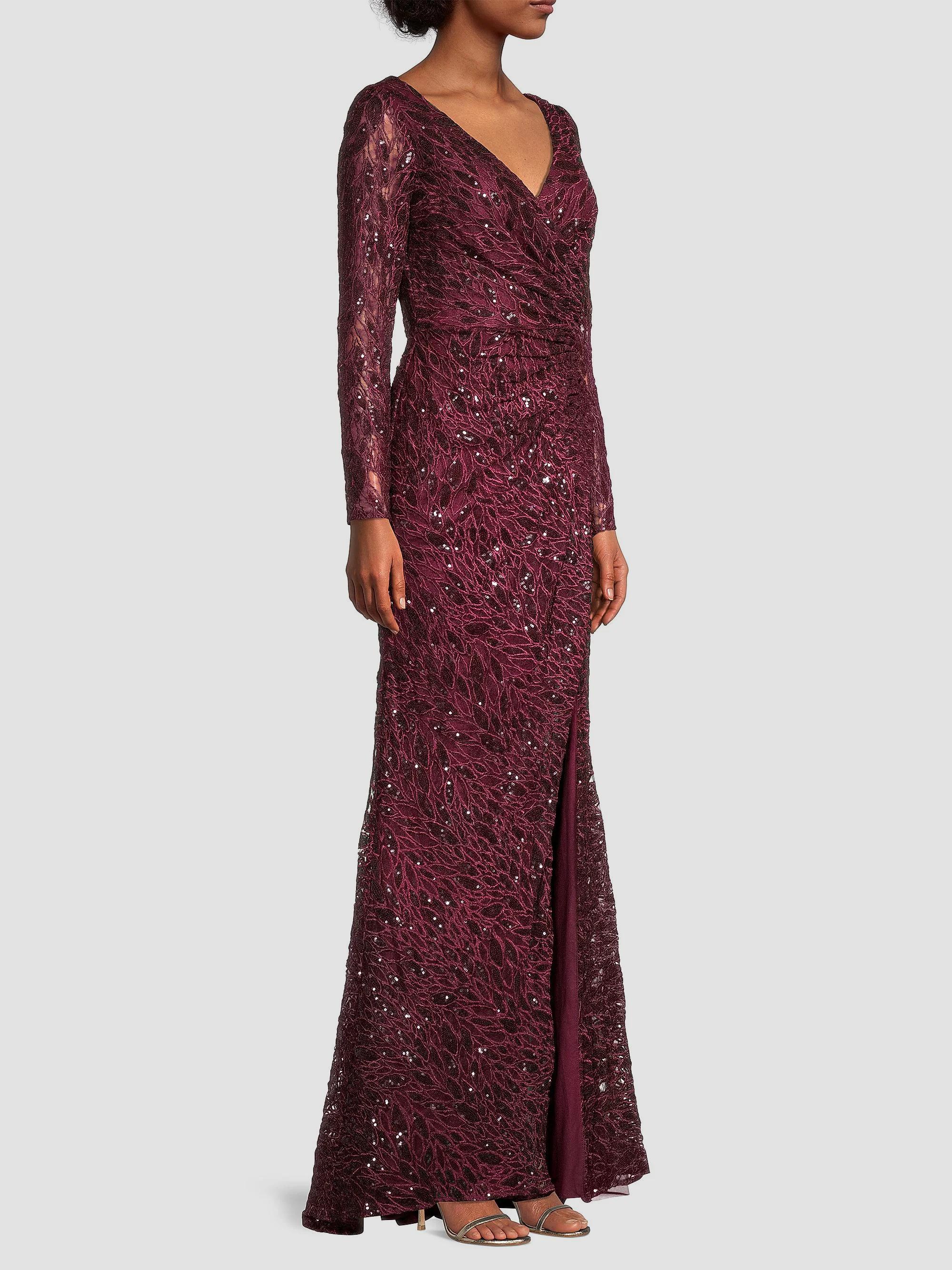 Illusion Damask Embroidered Sequin Column Gown — Image 5