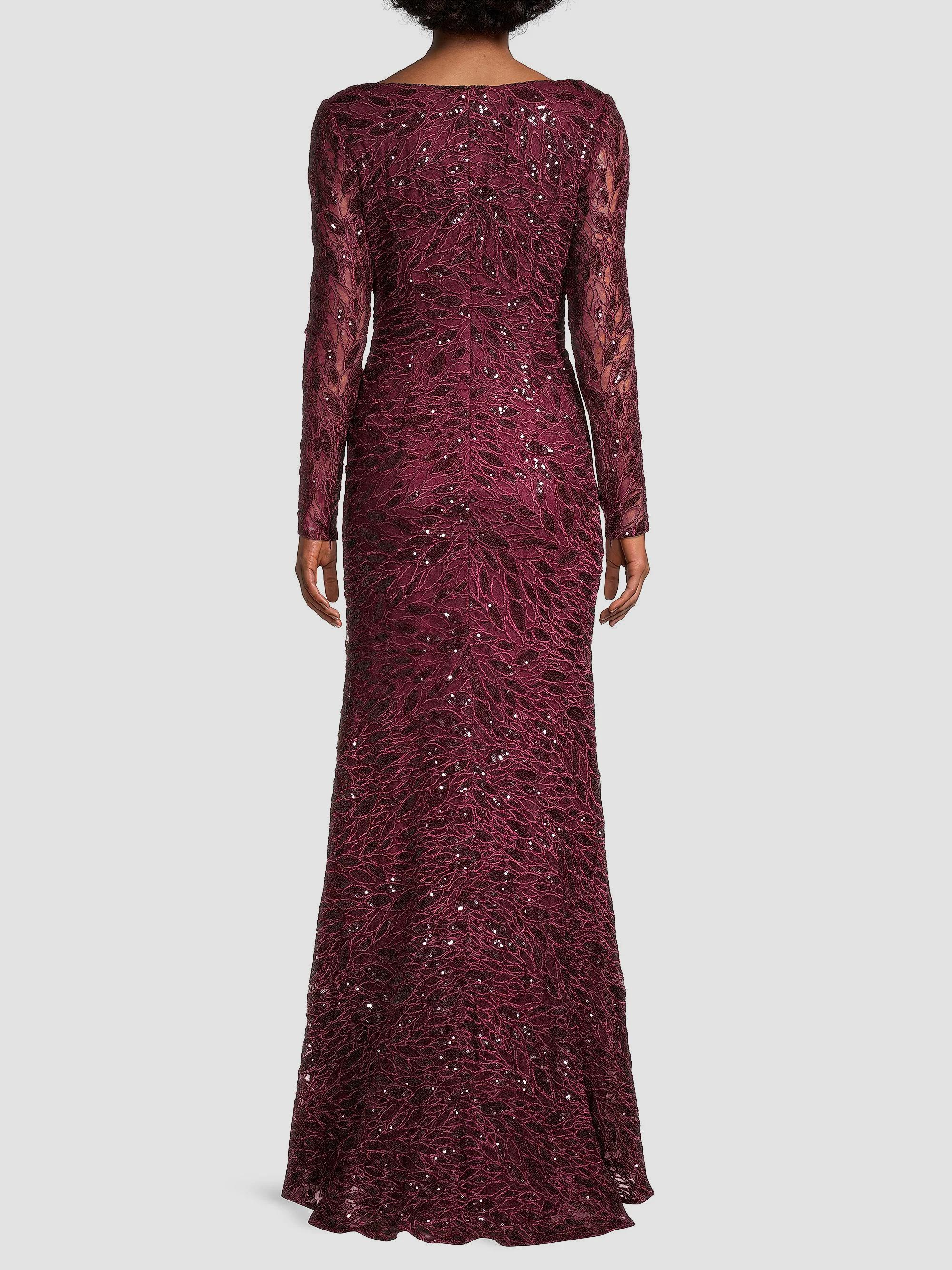 Illusion Damask Embroidered Sequin Column Gown — Image 3