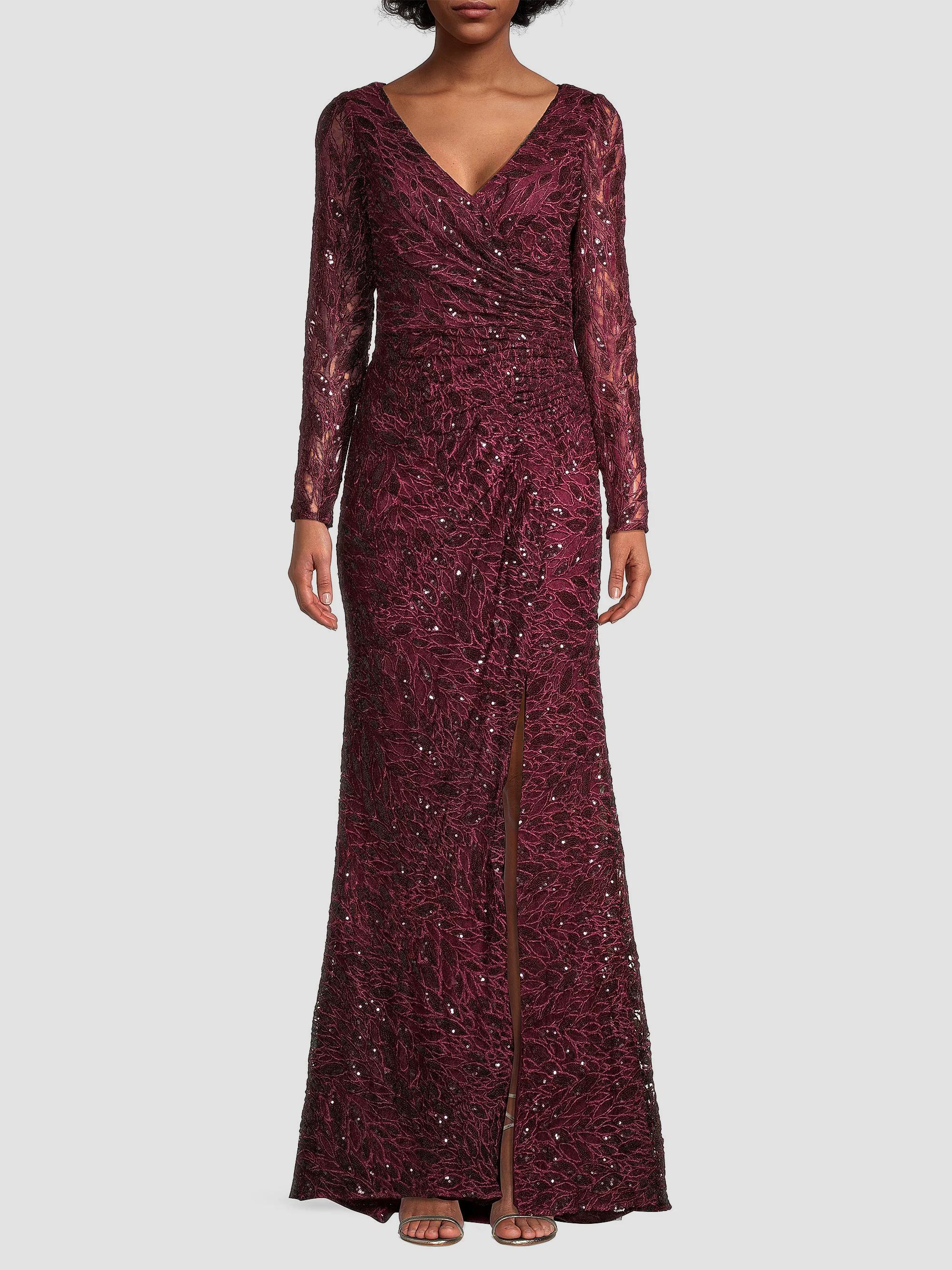 Illusion Damask Embroidered Sequin Column Gown — Image 6