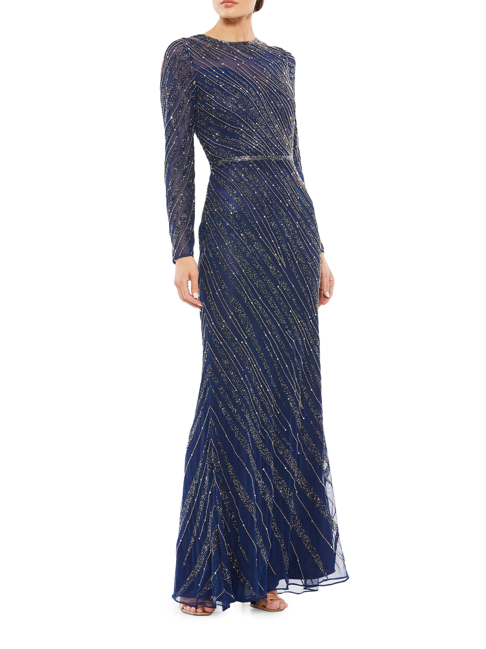 Mac Duggal Women's Sequin Long-Sleeve Gown - Midnight